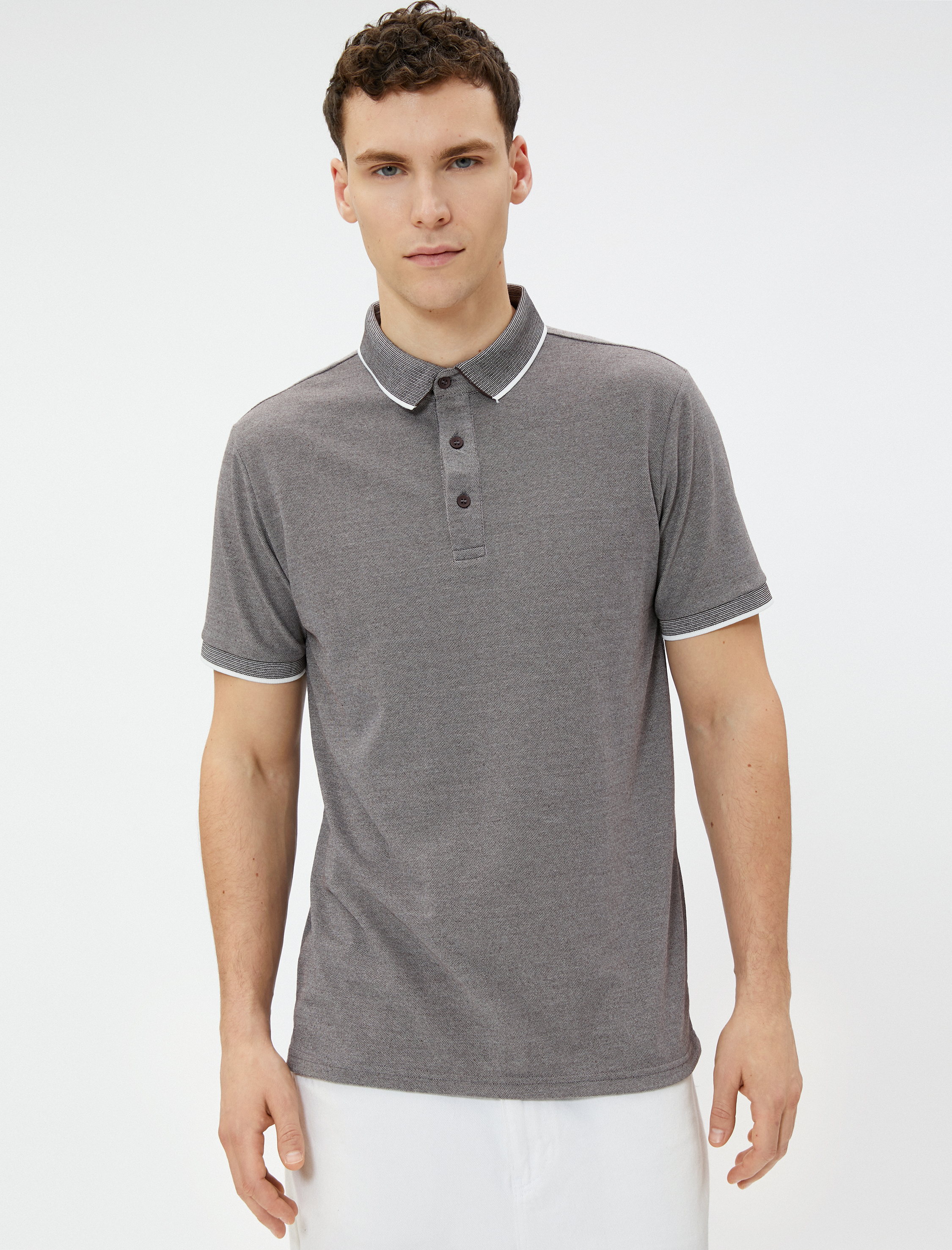   Polo Yaka Tişört Düğmeli Dar Kesim Kısa Kollu