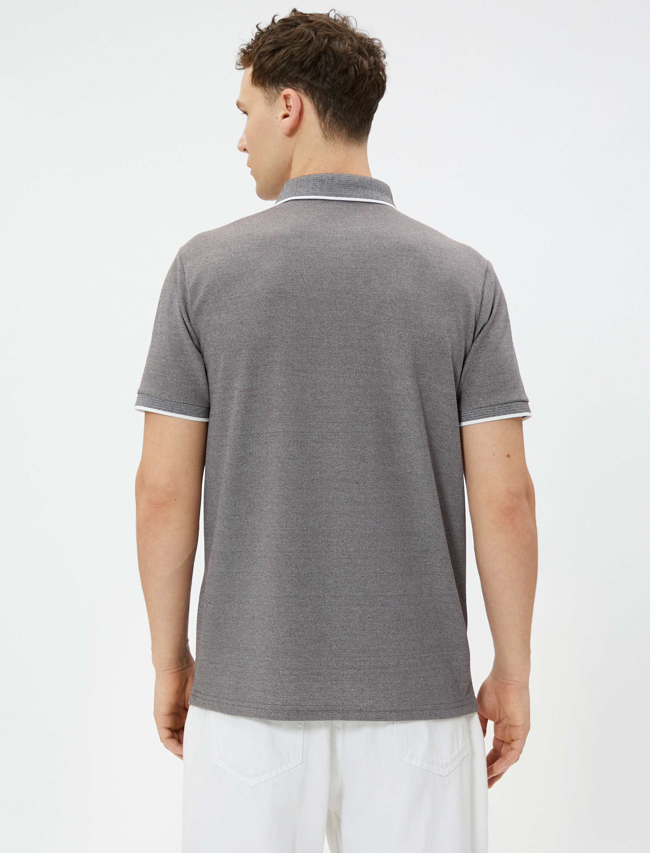   Polo Yaka Tişört Düğmeli Dar Kesim Kısa Kollu