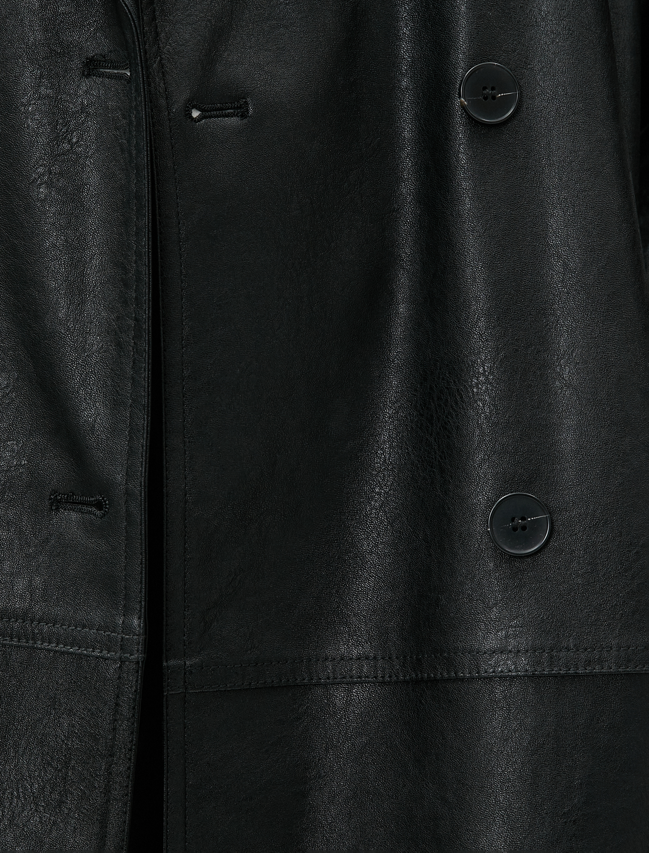 Deri Görünümlü Trençkot Midi Boy Düğmeli Kruvaze Kapama