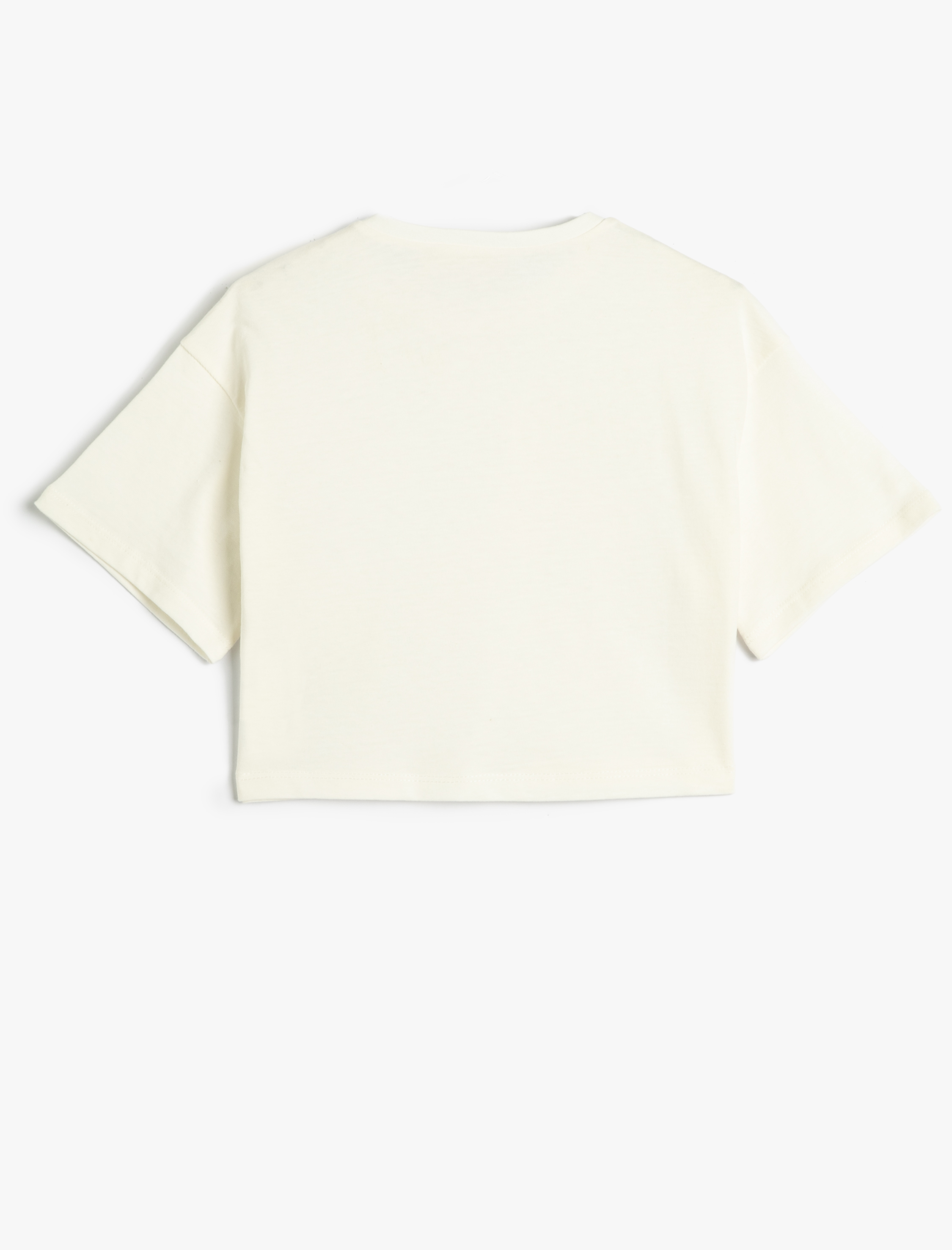  Kız Çocuk Oversize Tişört Crop Kısa Kollu Dantel Aplike Detaylı Pamuklu