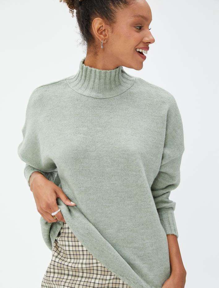  Dik Yaka Tunik Örgü Uzun Kollu Ribanalı