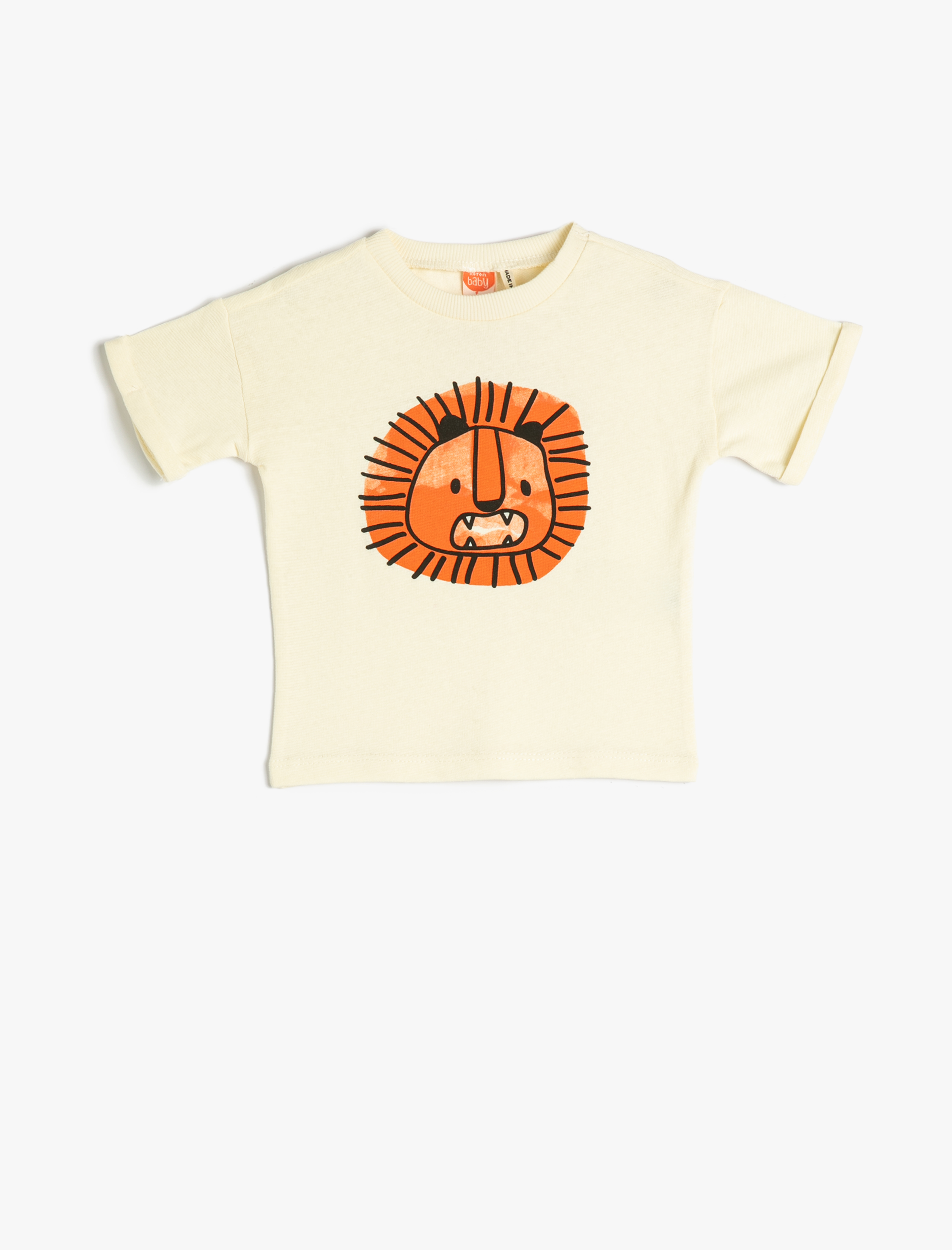  Erkek Bebek Tişört Kısa Kollu Bisiklet Yaka Pamuklu Aslan Baskılı