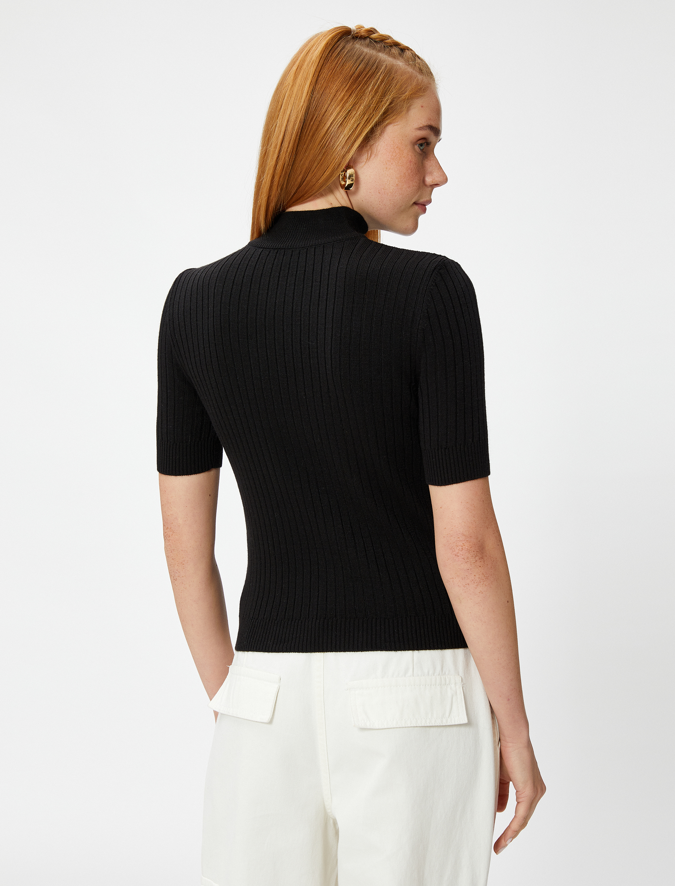   Yarım Balıkçı Yaka Kazak Kısa Kollu Triko