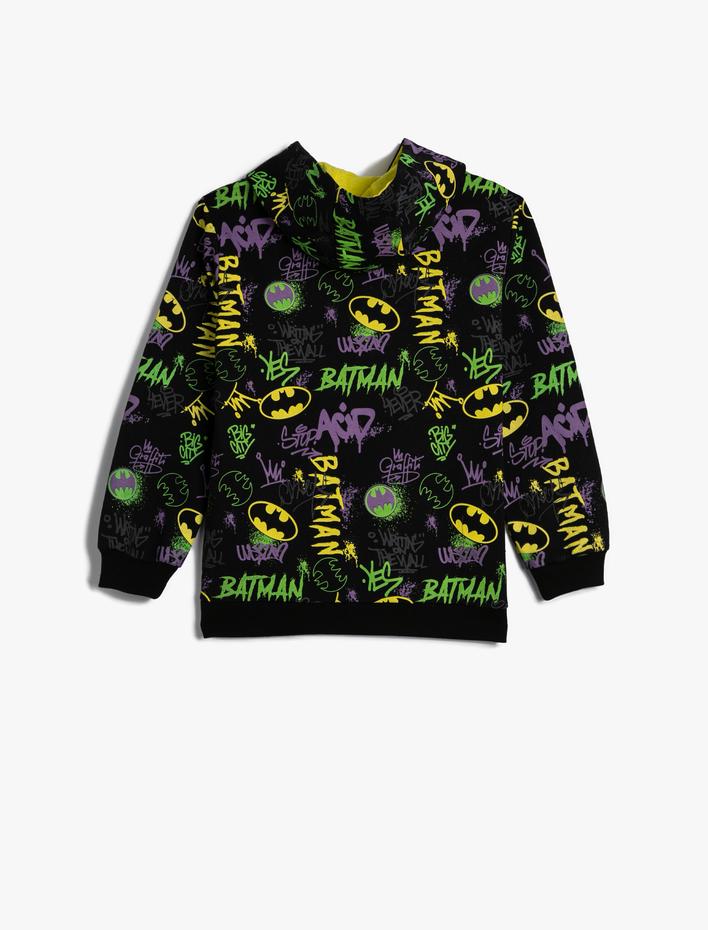 Erkek Çocuk Batman Kapşonlu Sweatshirt Lisanslı Uzun Kollu
