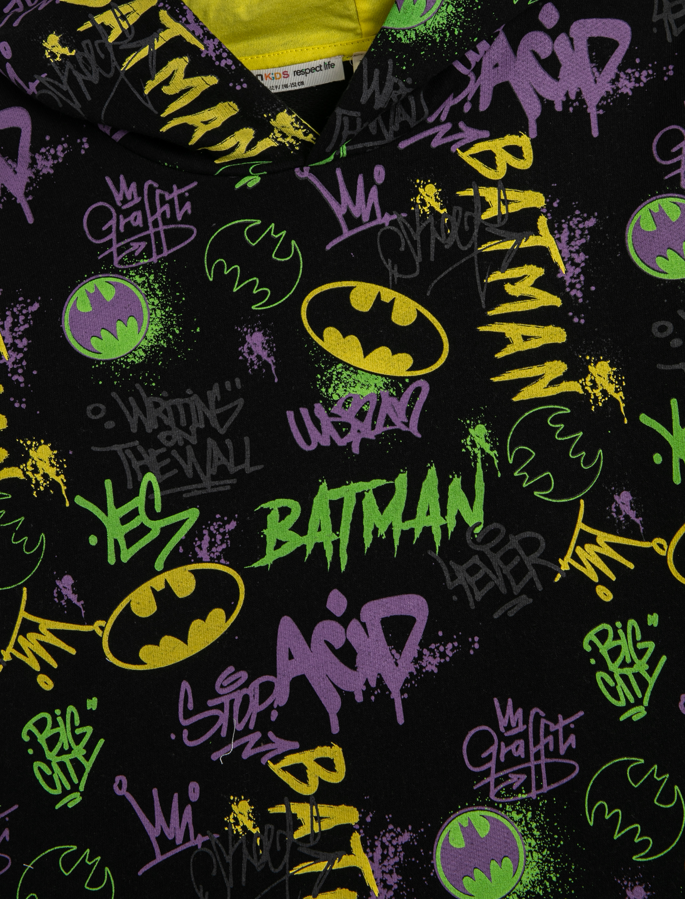  Erkek Çocuk Batman Kapşonlu Sweatshirt Lisanslı Uzun Kollu