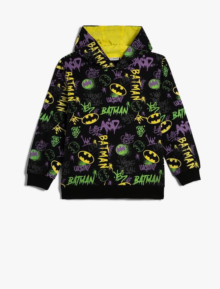 Erkek Çocuk Batman Kapşonlu Sweatshirt Lisanslı Uzun Kollu