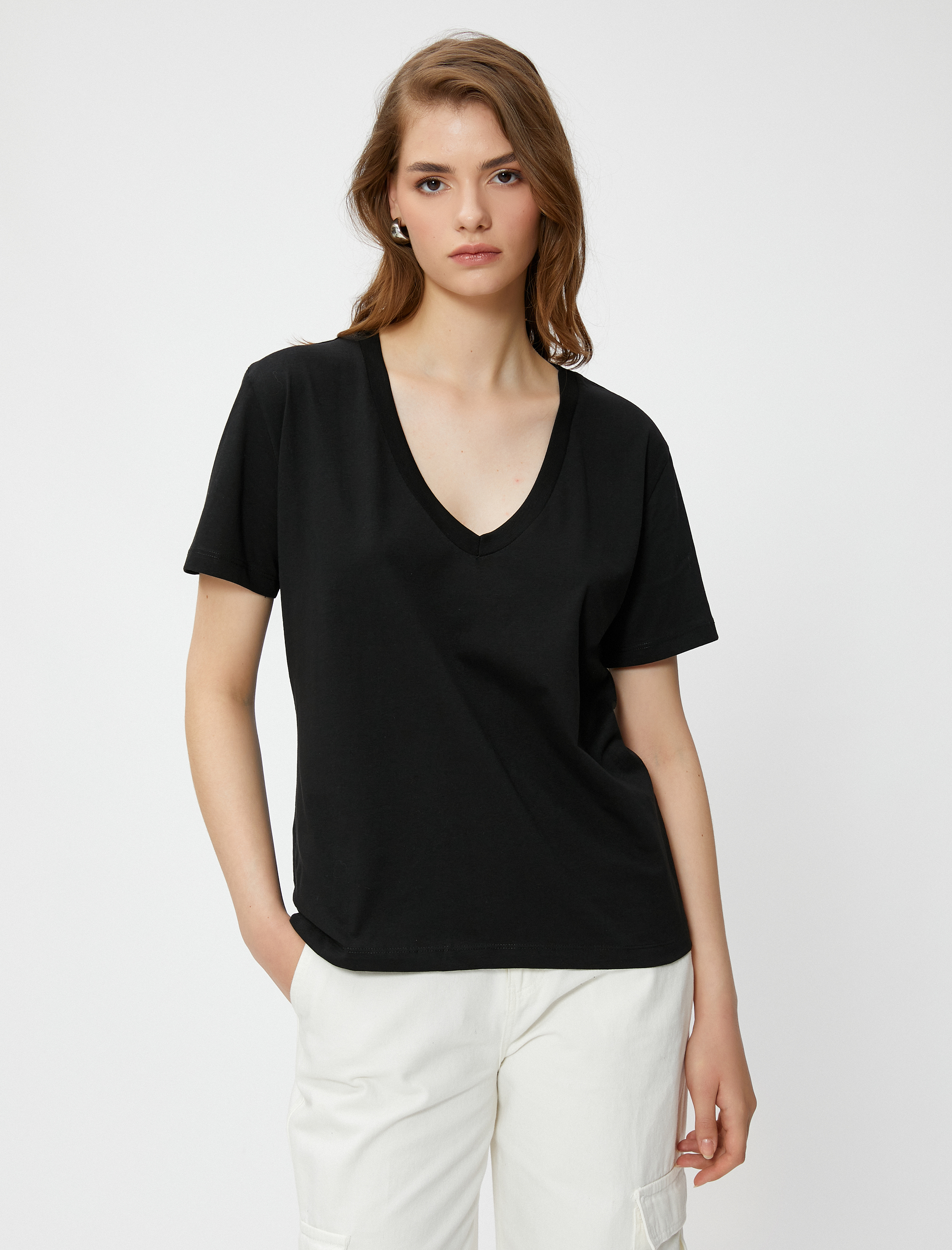   Pamuklu Basic Tişört V Yaka Kısa Kollu