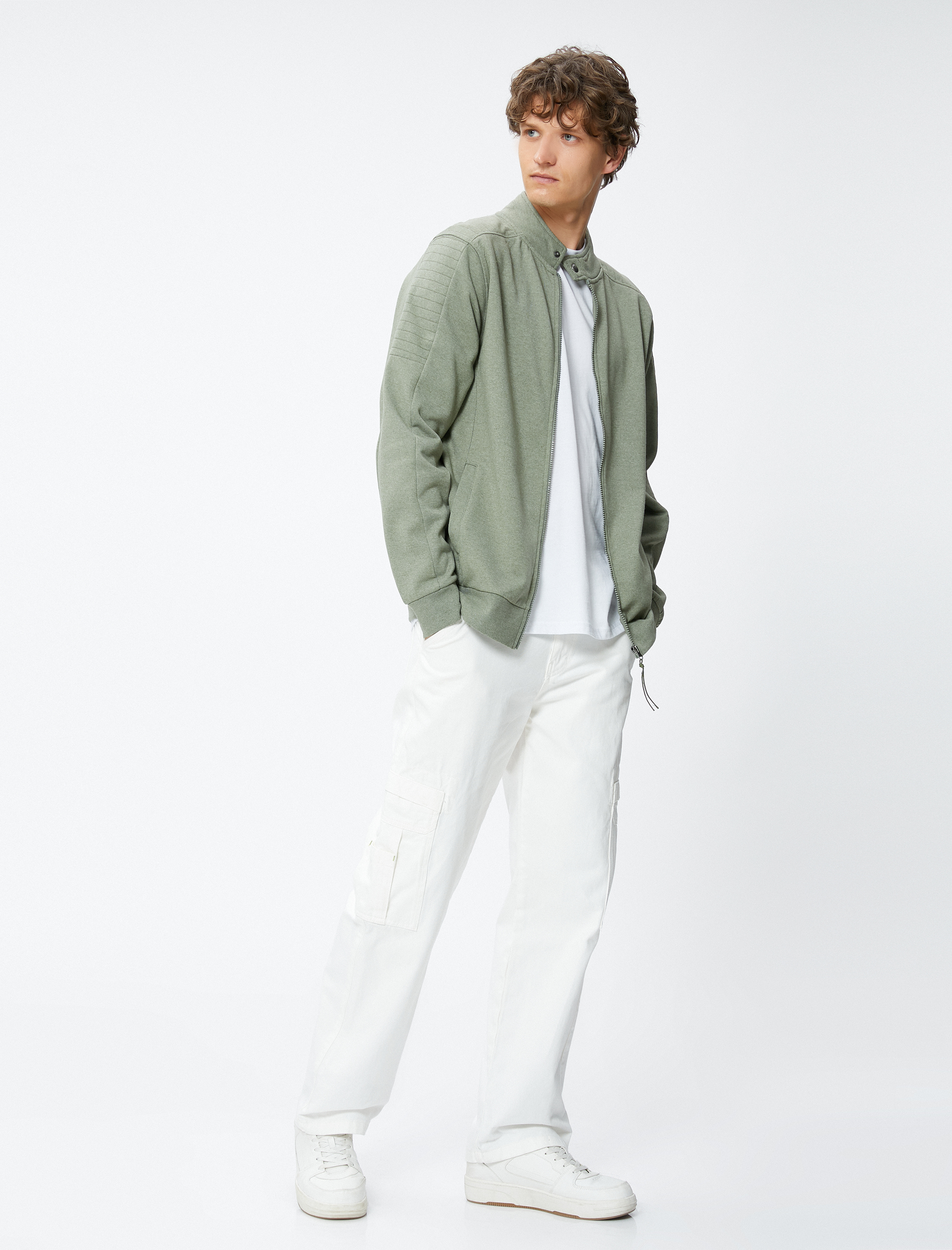   Fermuarlı Sweatshirt Cep Detaylı Yuvarlak Yaka Çıtçıt Düğmeli Şardonlu