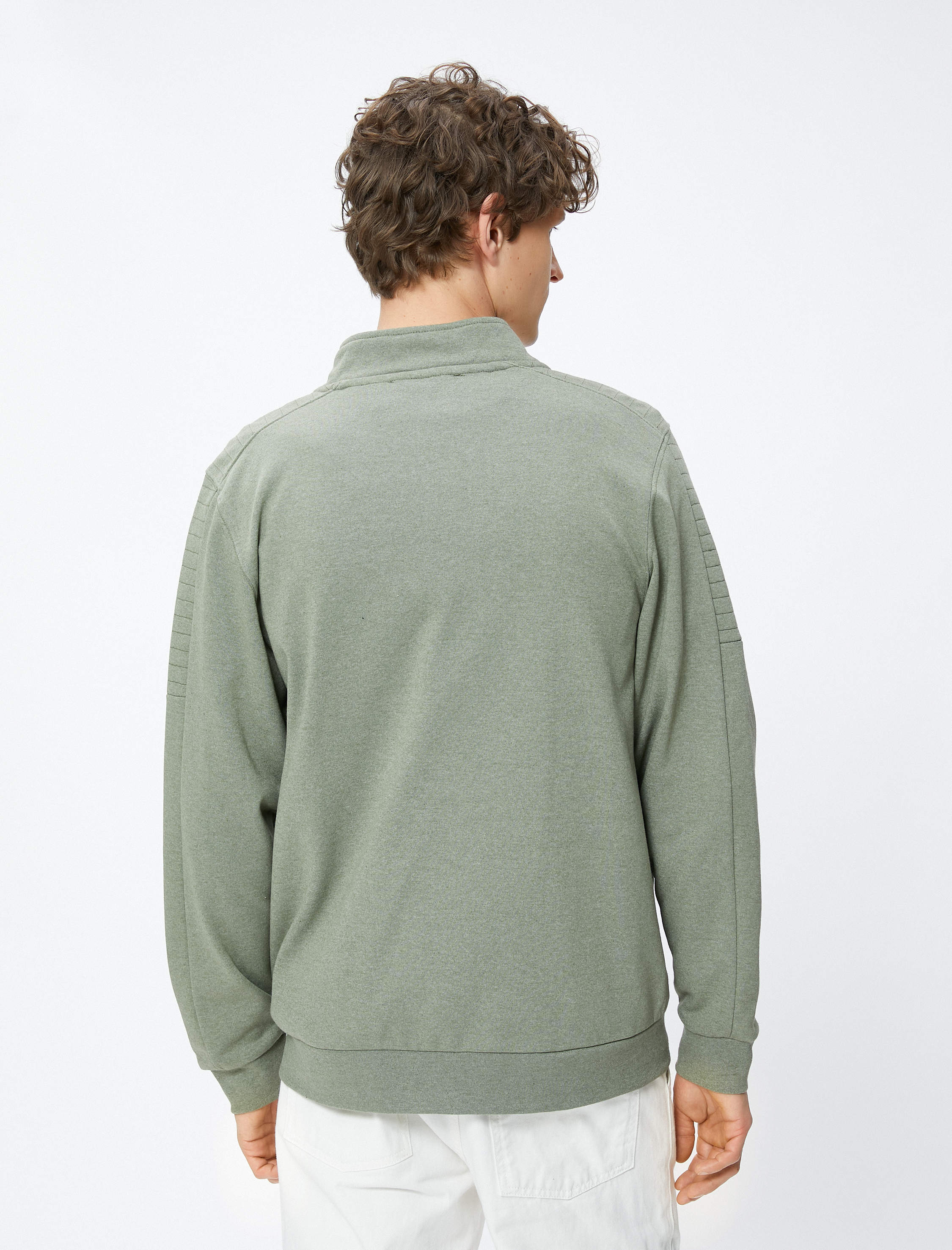   Fermuarlı Sweatshirt Cep Detaylı Yuvarlak Yaka Çıtçıt Düğmeli Şardonlu