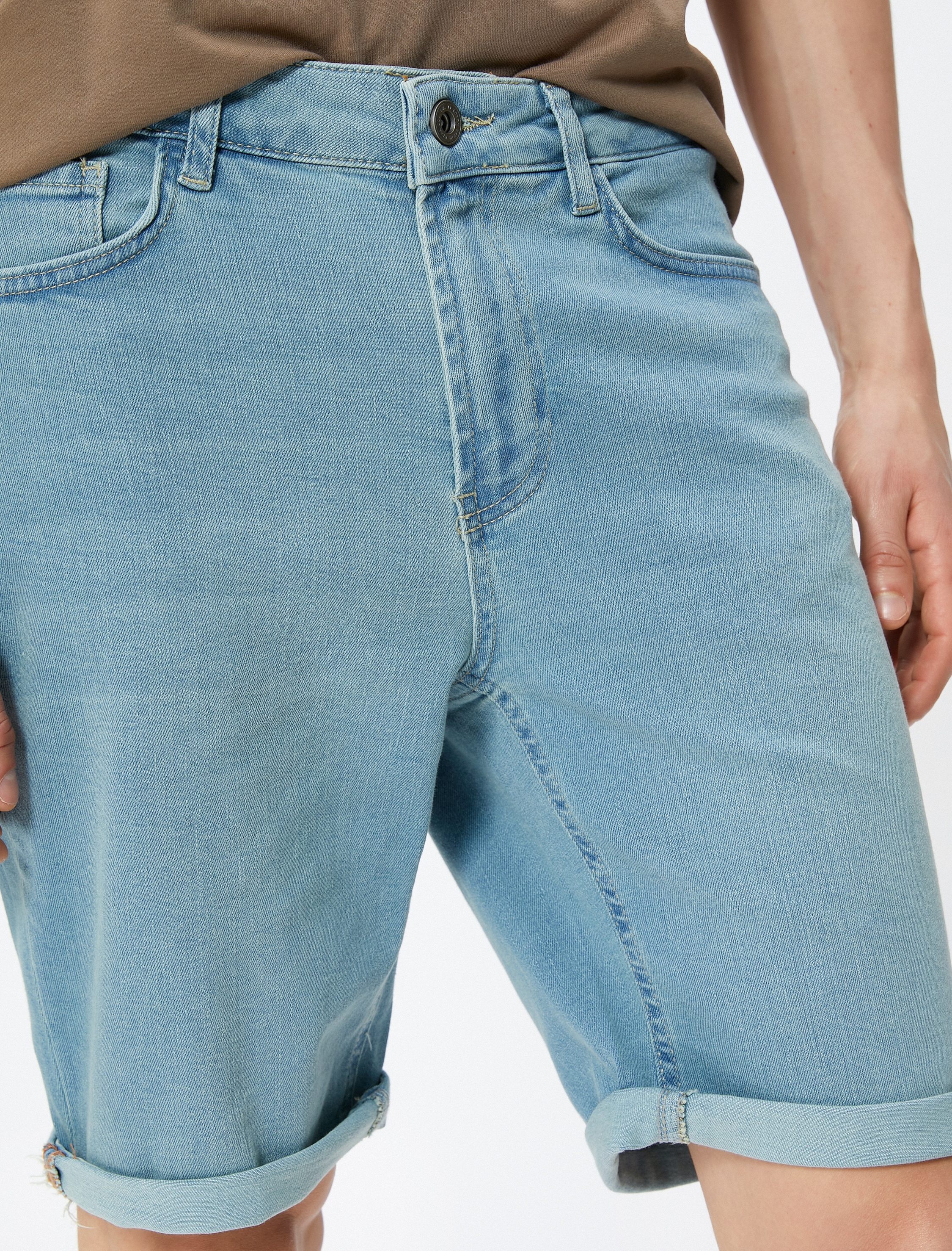   Kot Şort Bermuda Dar Kesim Katlama Detaylı Düğmeli