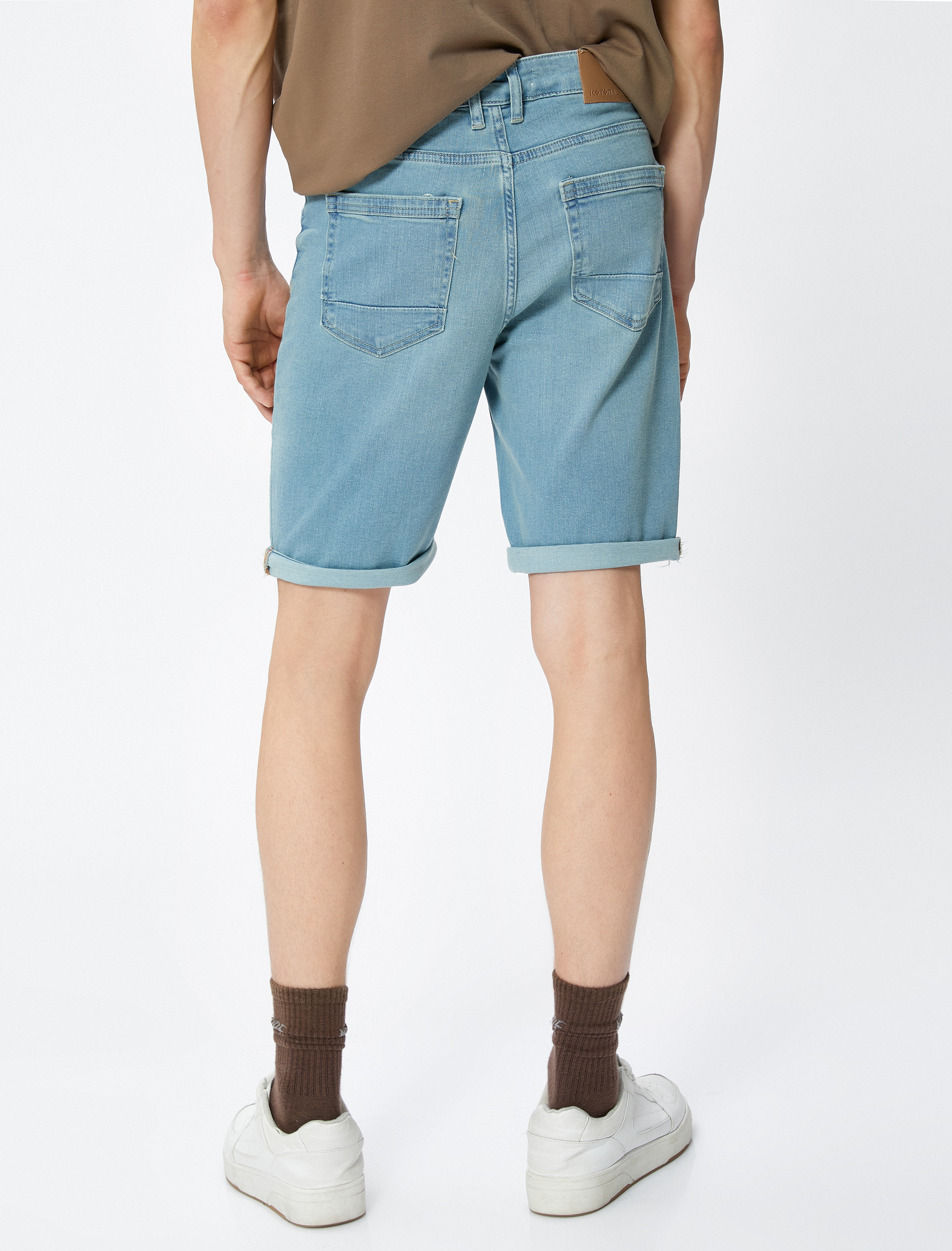   Kot Şort Bermuda Dar Kesim Katlama Detaylı Düğmeli