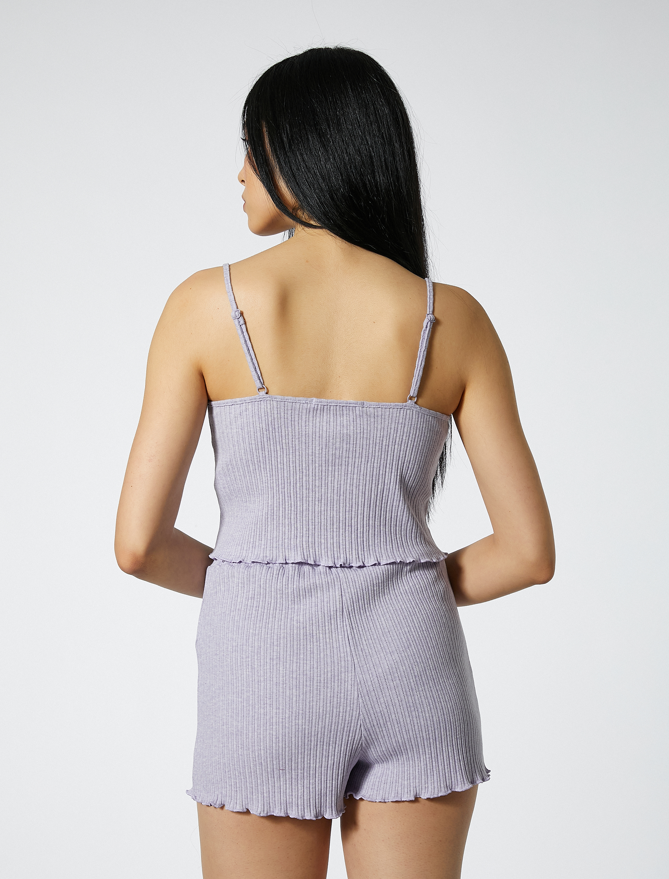 Askılı Pijama Üstü Crop Düğmeli Fitilli