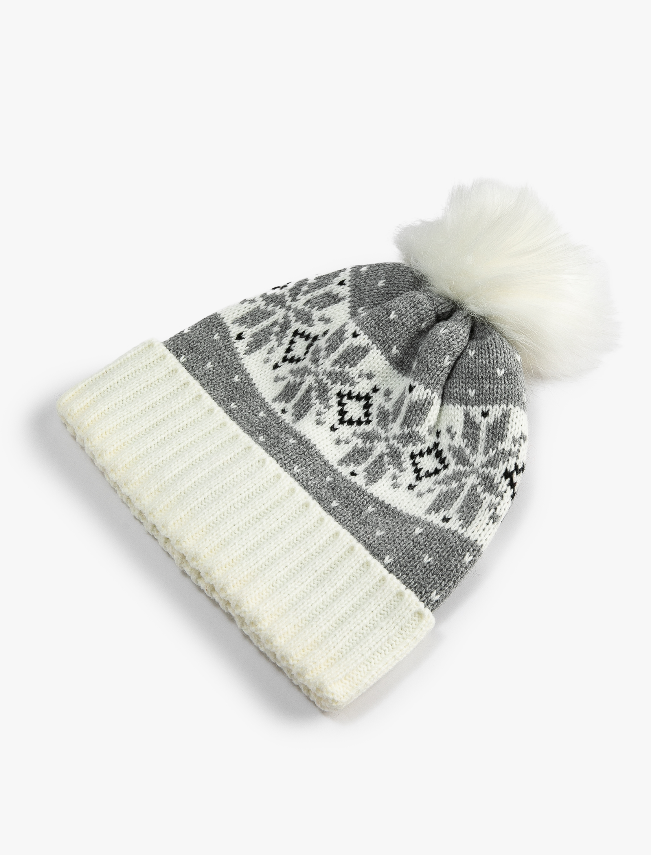  Kadın Peluş Ponponlu Triko Bere Desenli