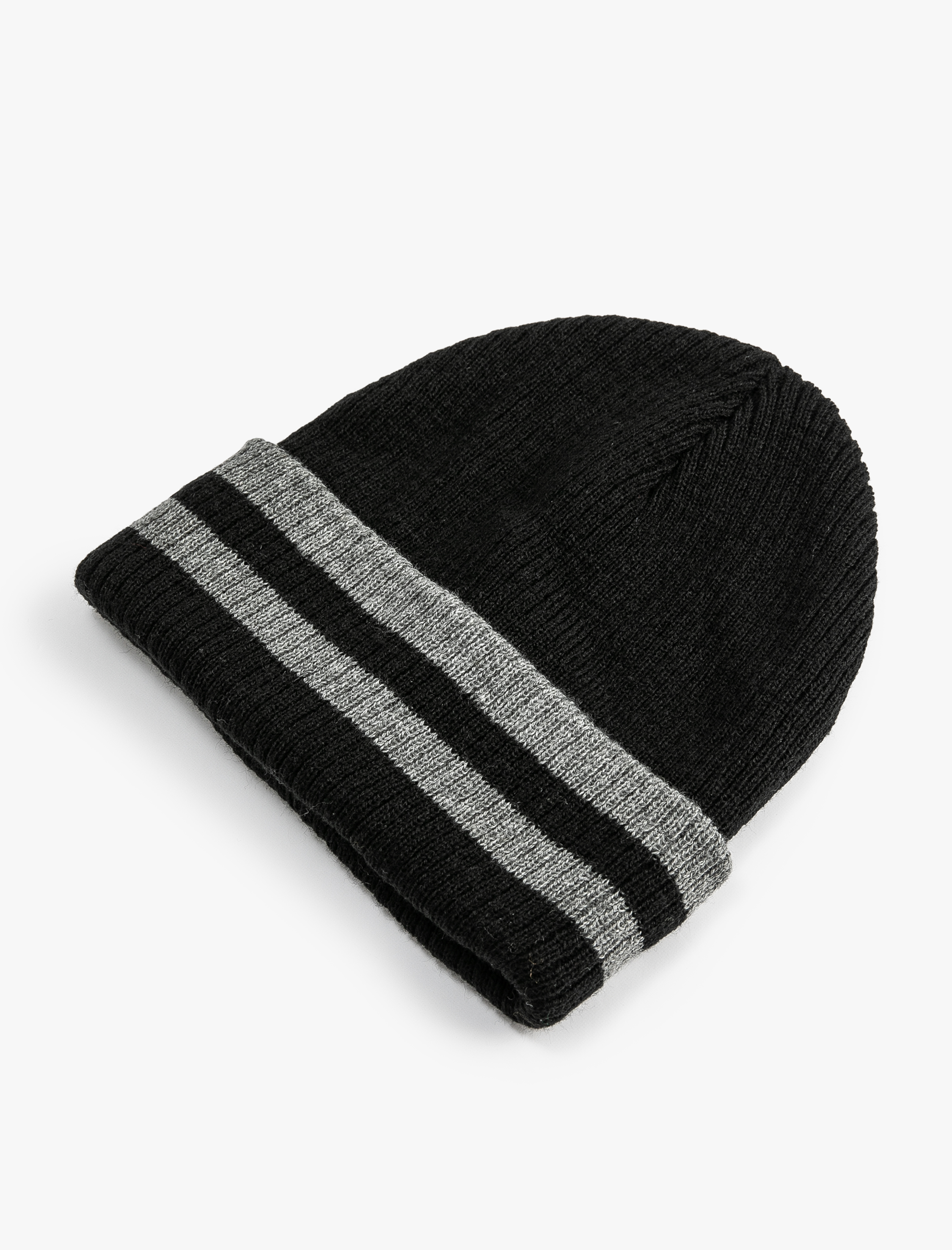  Erkek Kolej Bere Örgü Katlama Detaylı Şeritli