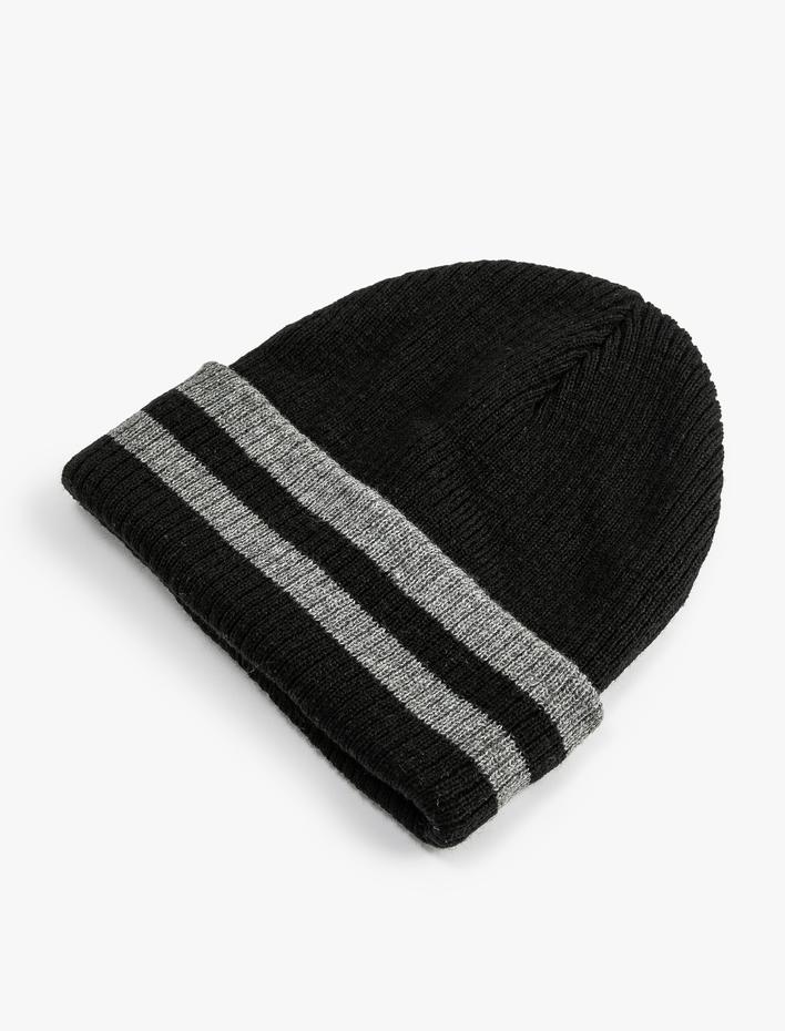 Erkek Kolej Bere Örgü Katlama Detaylı Şeritli