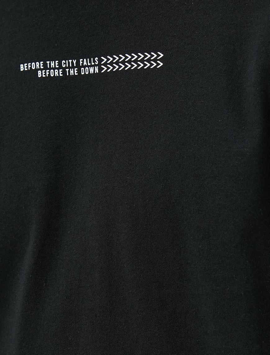   Slogan Baskılı Tişört Bisiklet Yaka Kısa Kollu Pamuklu