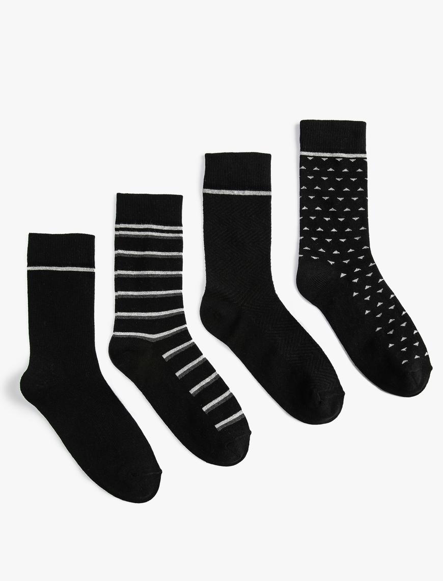  Erkek 4'lü Soket Çorap Seti Geometrik Desenli