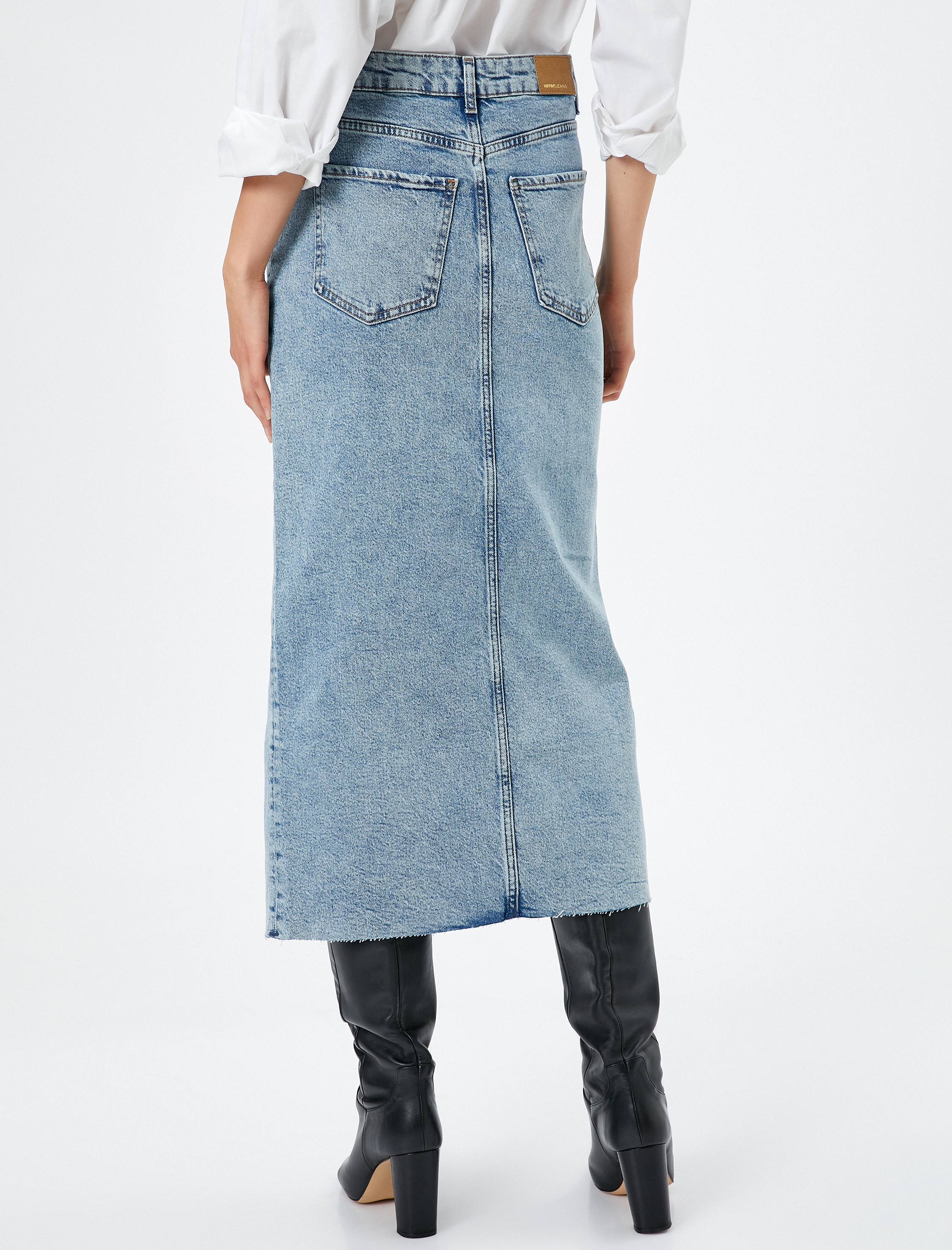   Midi Kot Etek Yırtmaçlı Cep Detaylı Düğmeli Pamuklu