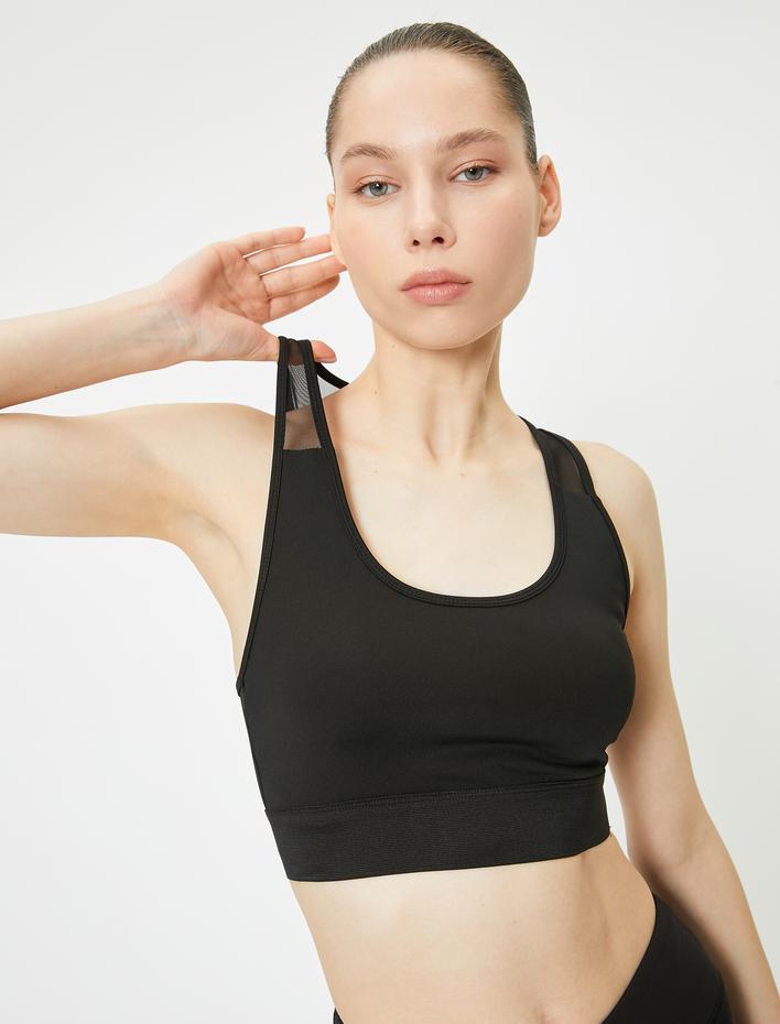  Tül Detaylı Spor Sütyeni Kaplı Slim Fit