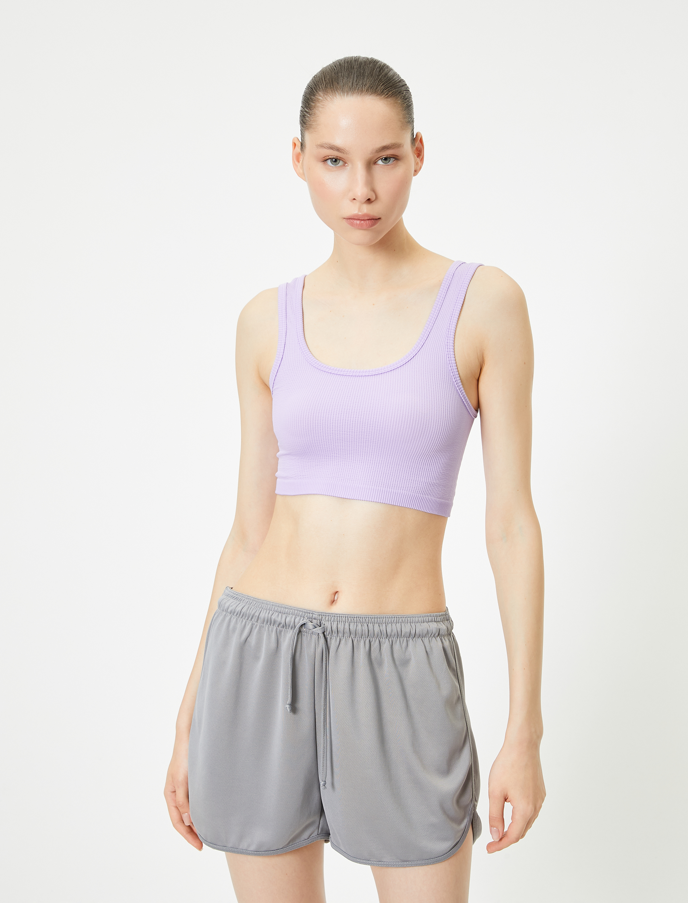   Spor Yarım Atlet Dikişsiz Fitilli Slim Fit Kapsız