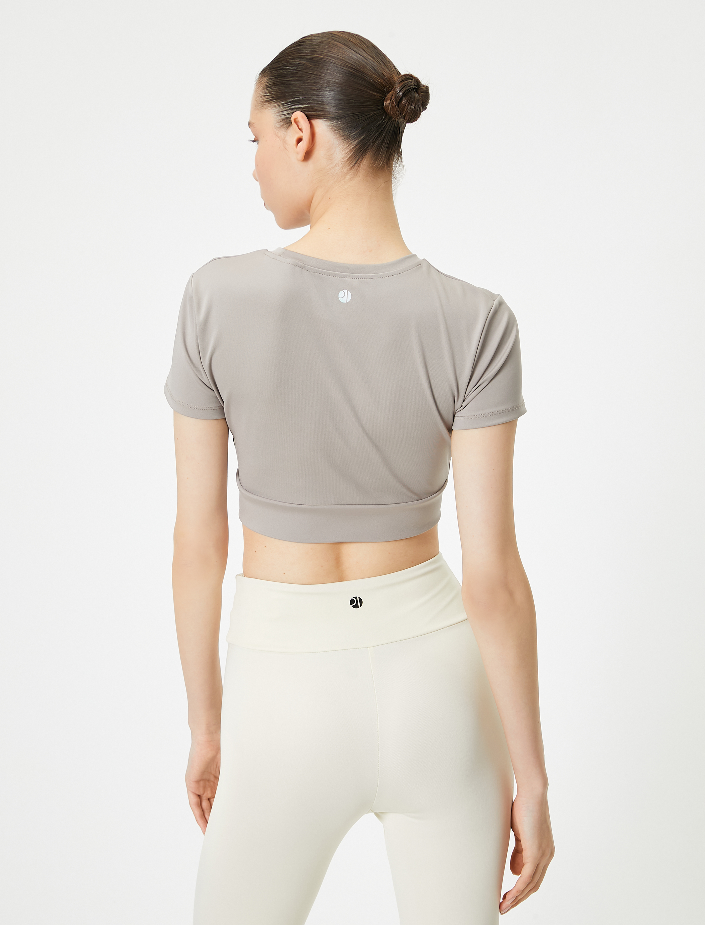   Spor Crop Yoga Tişört Slim Fit Asimetrik Kesim Kısa Kollu İnterlok