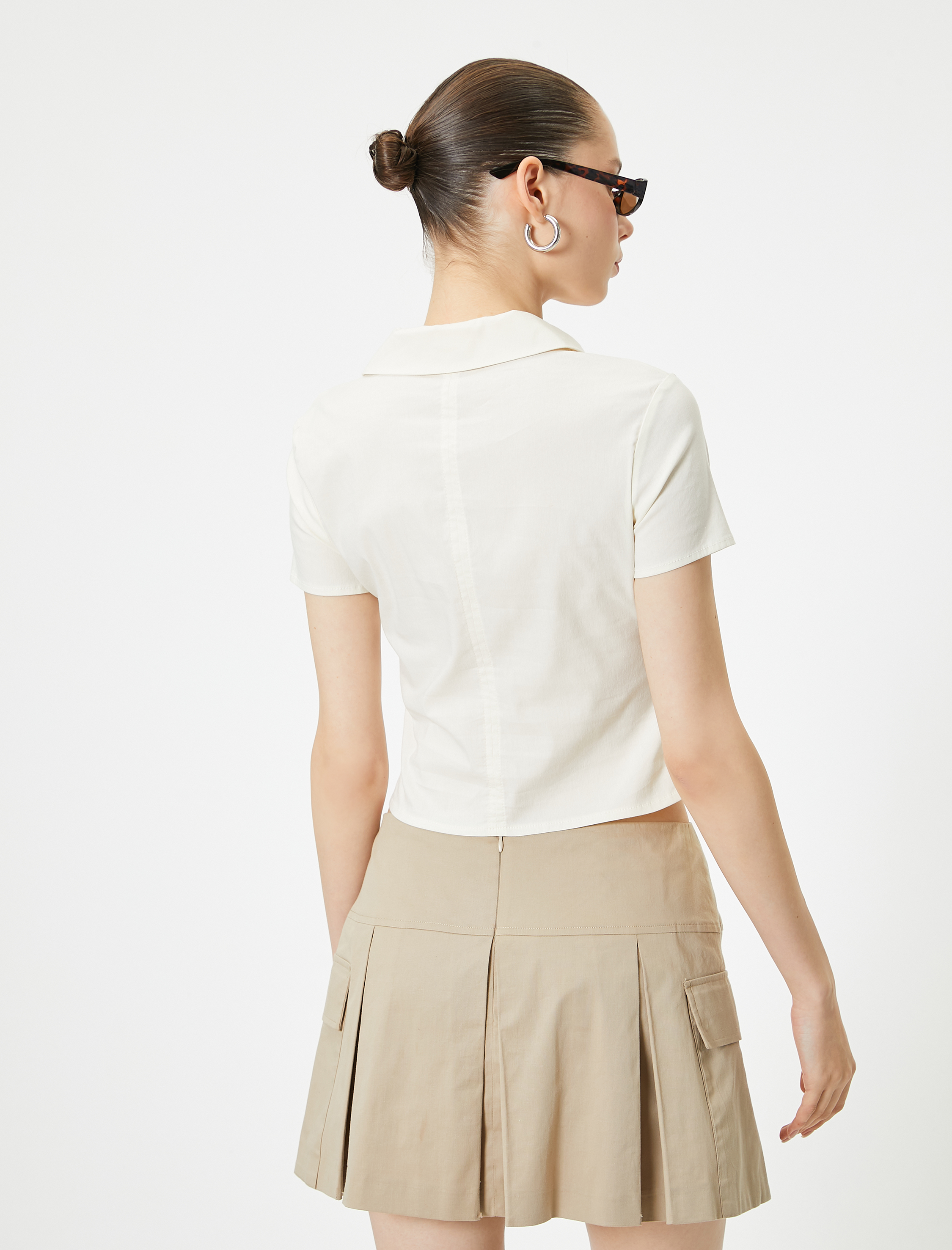   Fermuar Detaylı Gömlek Kısa Kollu Slim Fit