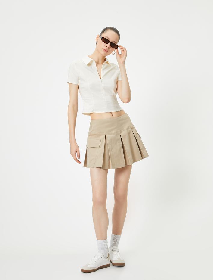  Fermuar Detaylı Gömlek Kısa Kollu Slim Fit