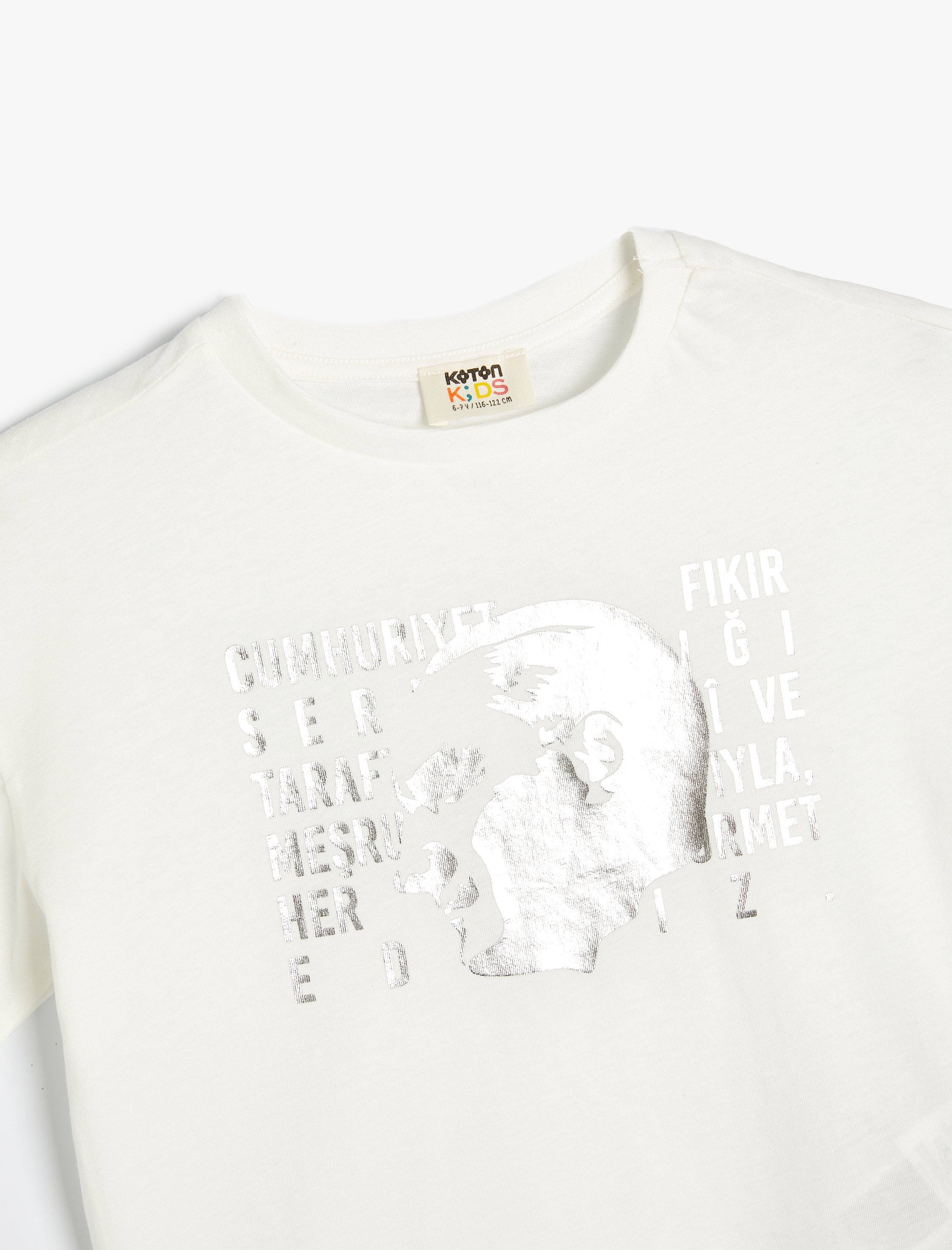  Kız Çocuk Atatürk Baskılı Tişört Kısa Kollu Bisiklet Yaka Pamuklu