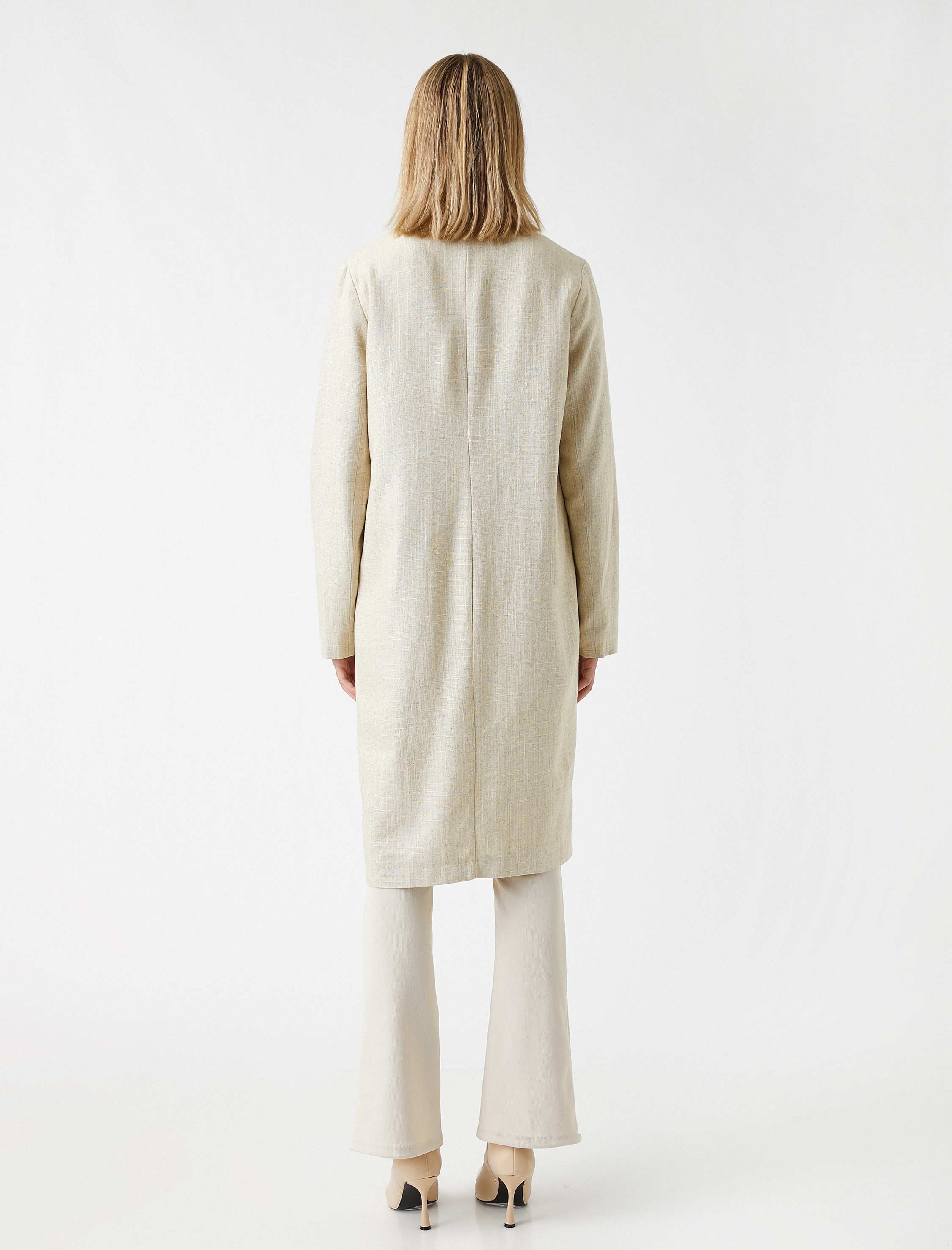 Keten Karışımlı V Yaka Trençkot