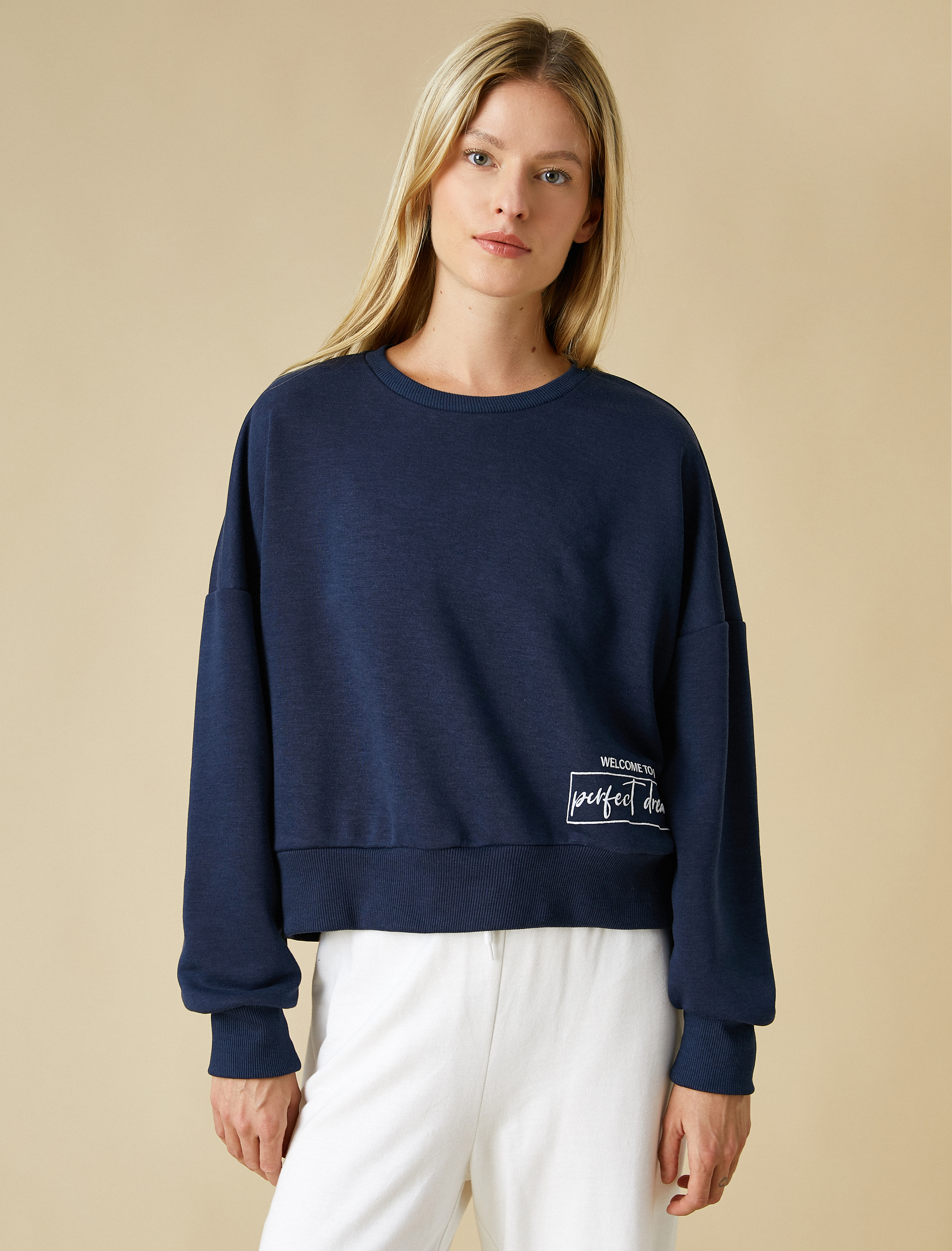   Baskılı Sweatshirt Bisiklet Yaka