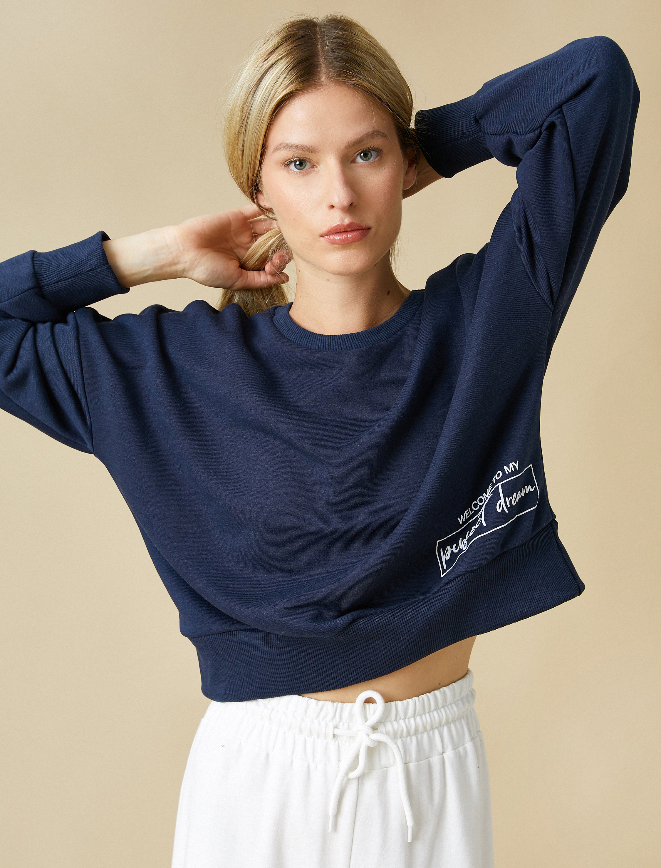   Baskılı Sweatshirt Bisiklet Yaka