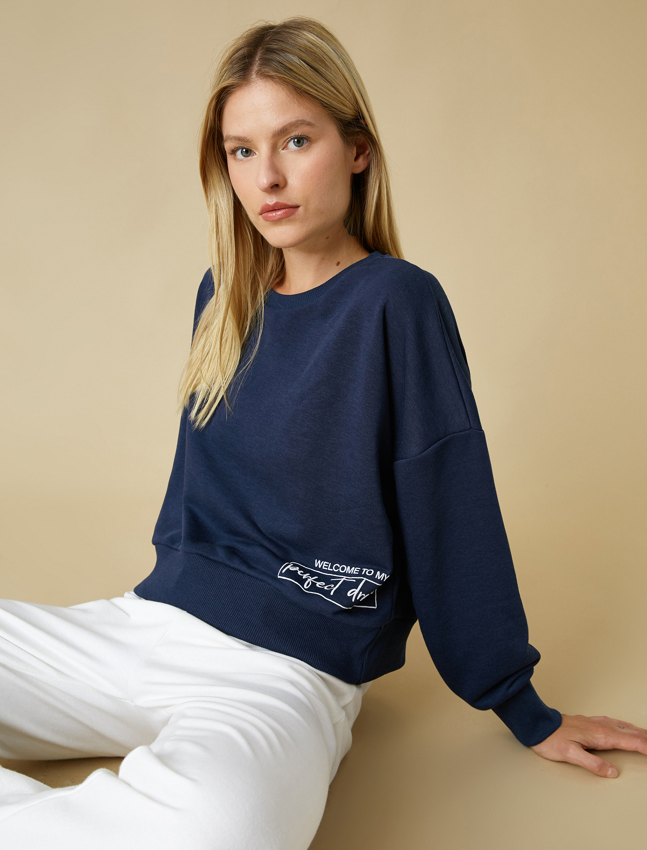   Baskılı Sweatshirt Bisiklet Yaka