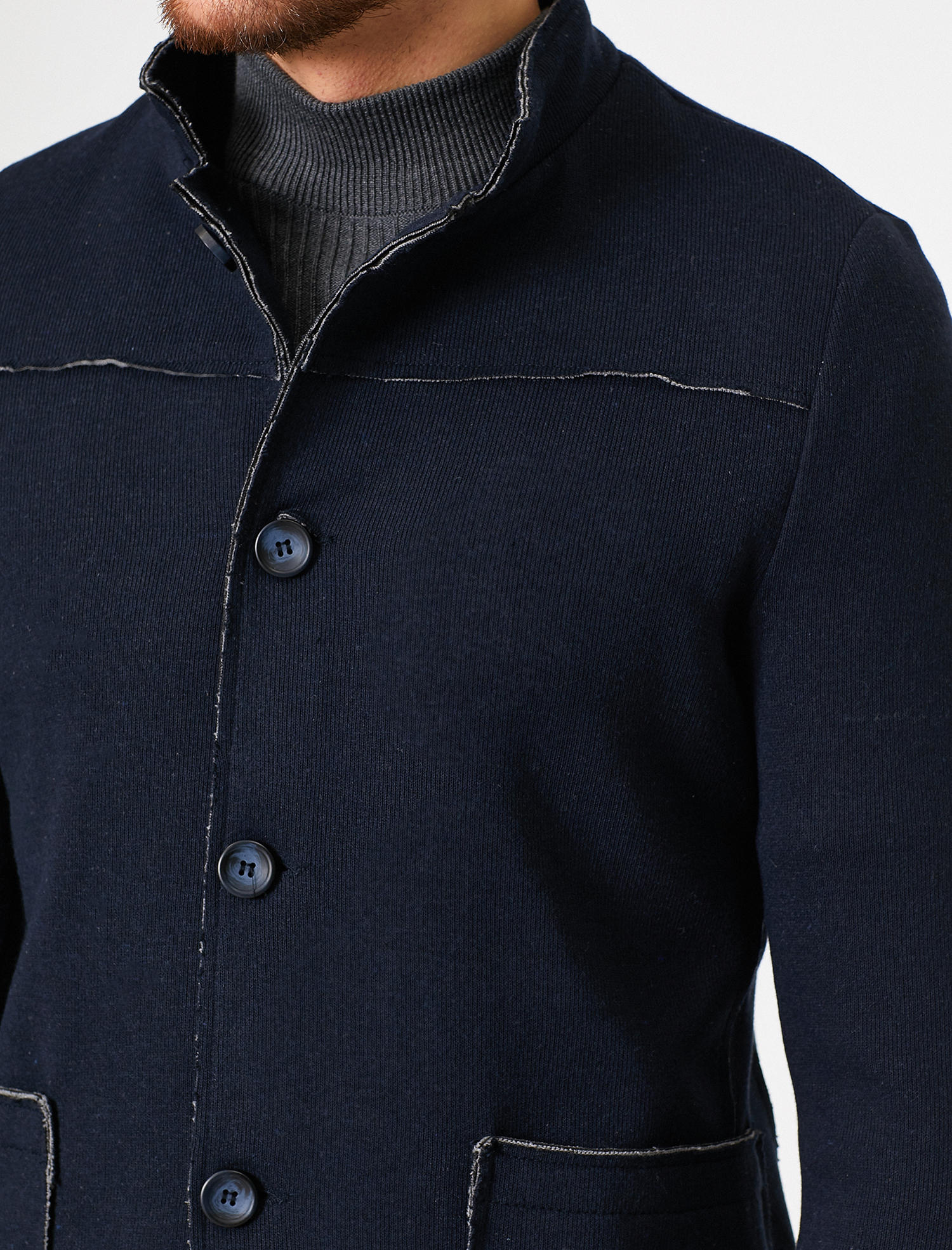 Dik Yakalı Cepli Düğmeli Blazer Ceket