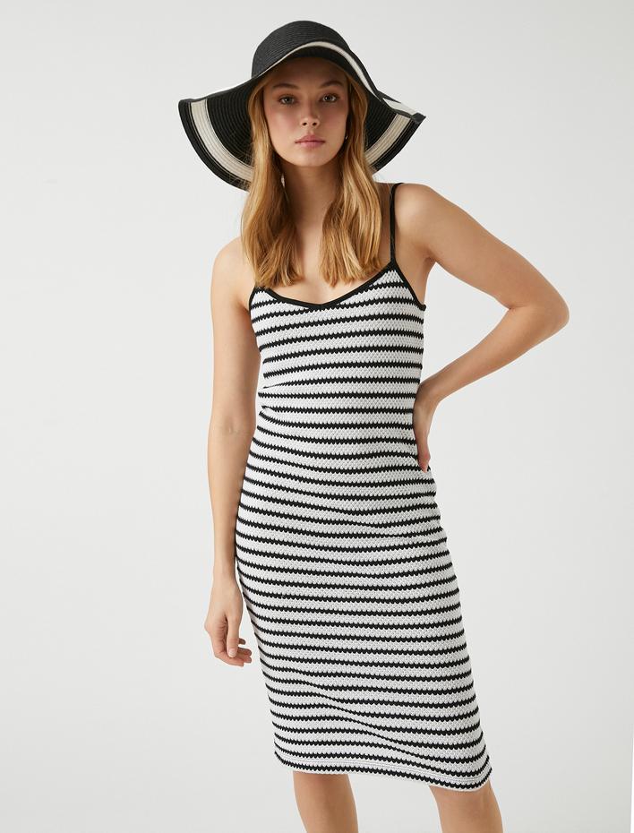  Askılı Midi Elbise Kroşe Detaylı