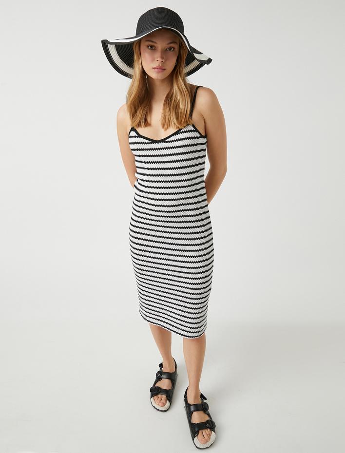  Askılı Midi Elbise Kroşe Detaylı