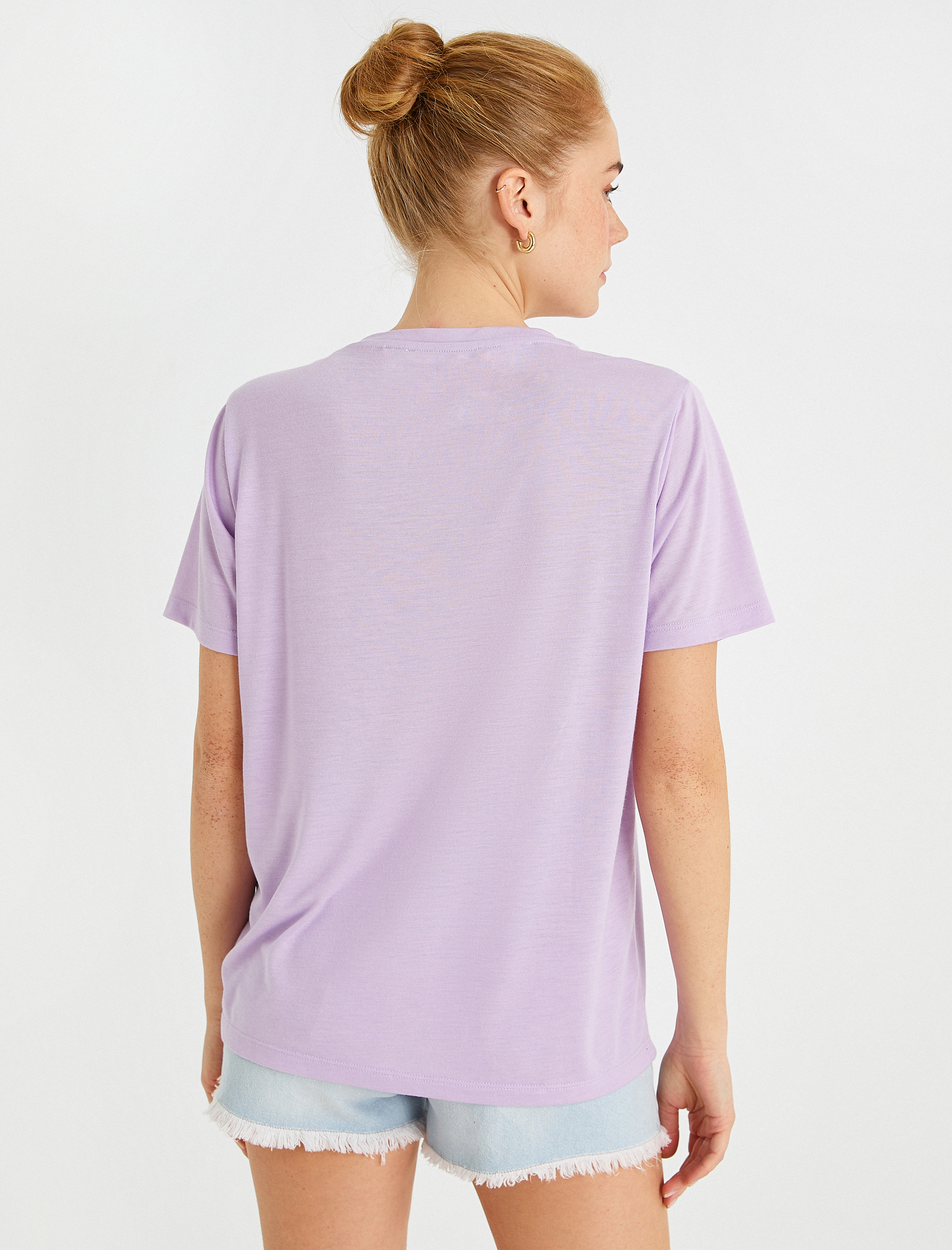   Slogan Baskılı Tişört V Yaka Kısa Kollu