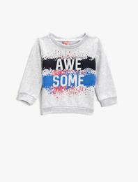 Awesome Baskılı Sweatshirt Bisiklet Yaka