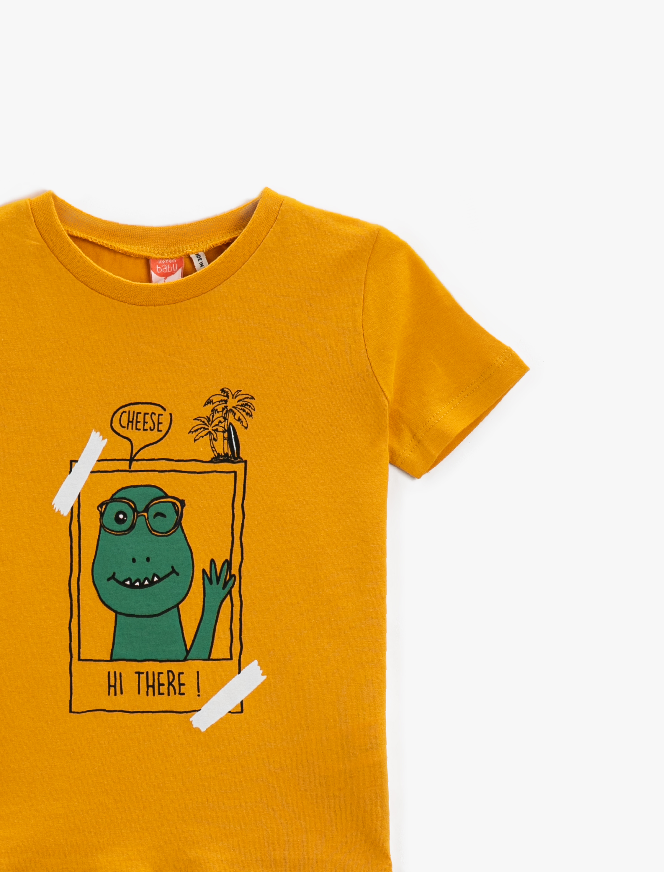  Erkek Bebek Dinozor Baskılı Kısa Kollu Tişört Pamuklu