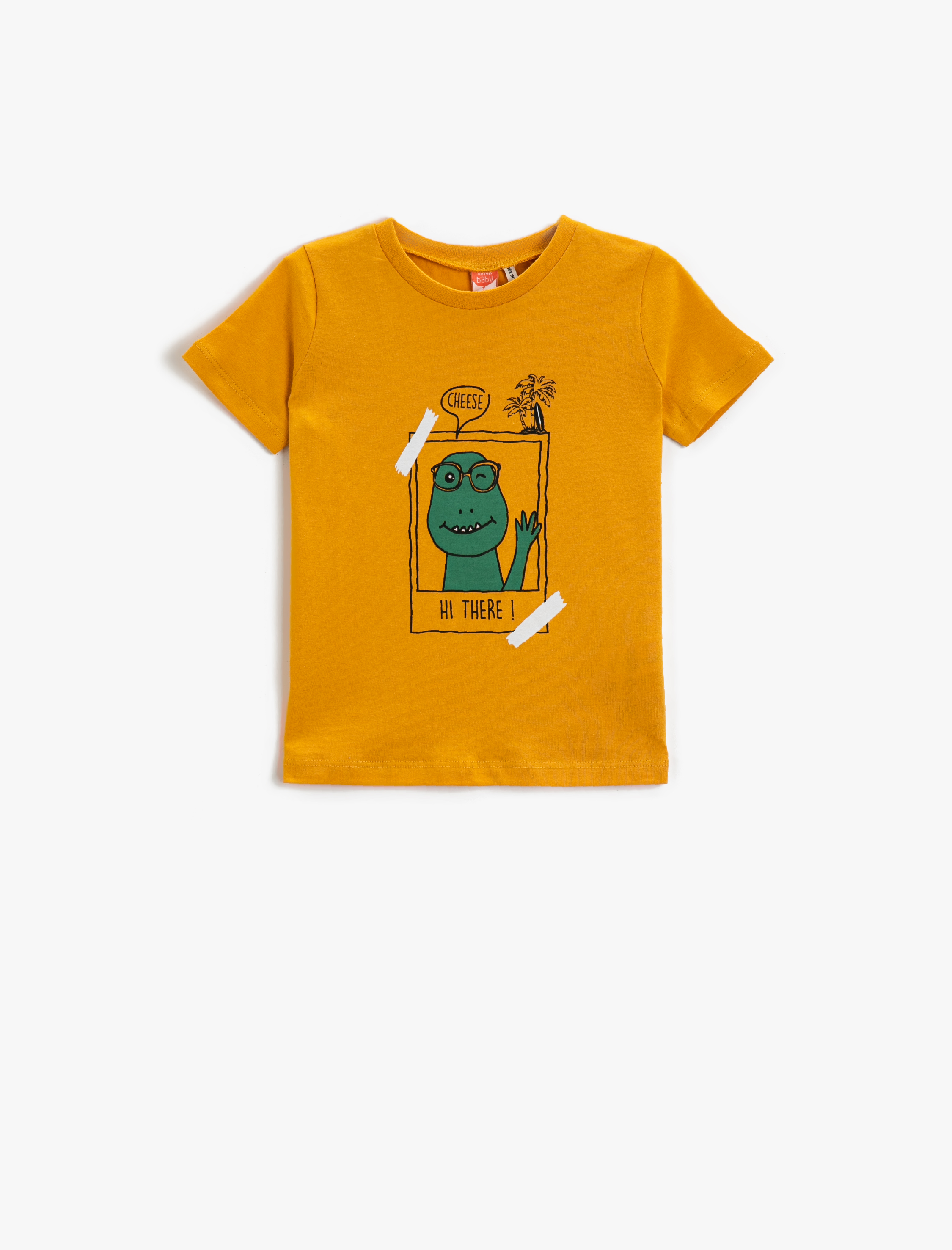  Erkek Bebek Dinozor Baskılı Kısa Kollu Tişört Pamuklu