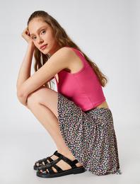 Çiçekli Mini Etek Beli Lastikli