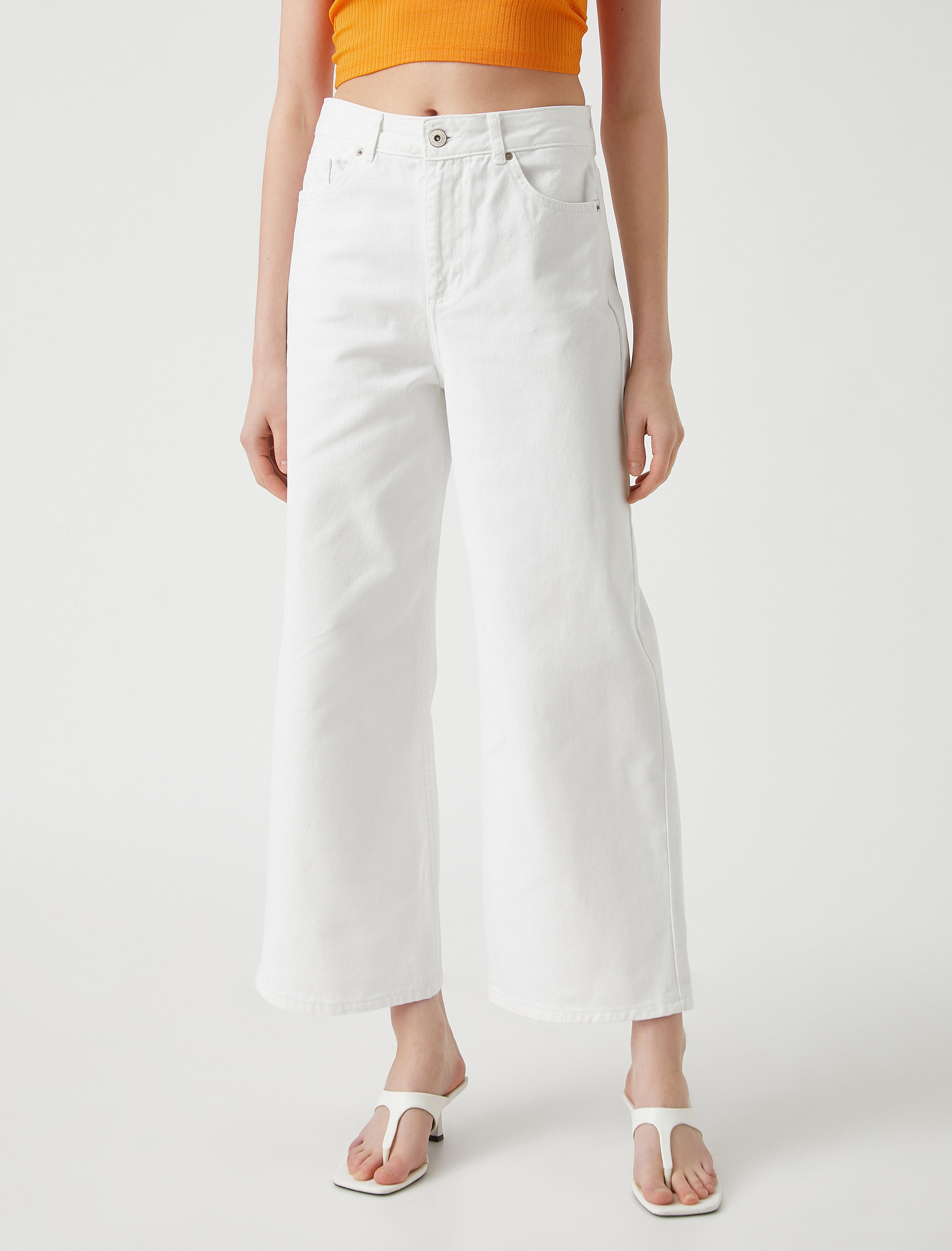   Bilek Boy Geniş Paça Yüksek Bel Kot Pantolon