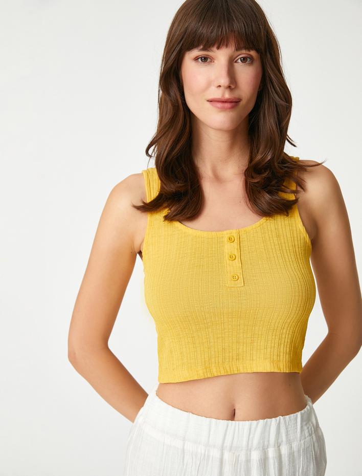  Crop Atlet U Yaka Düğme Detaylı