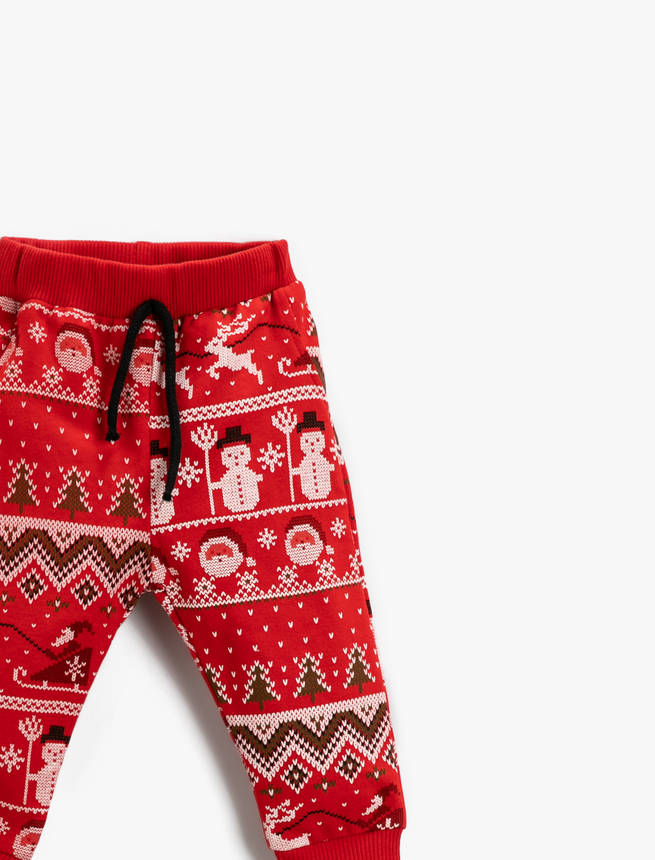  Erkek Bebek Yılbaşı Temalı Belden Bağlamalı Jogger Eşofman Altı Pamuklu