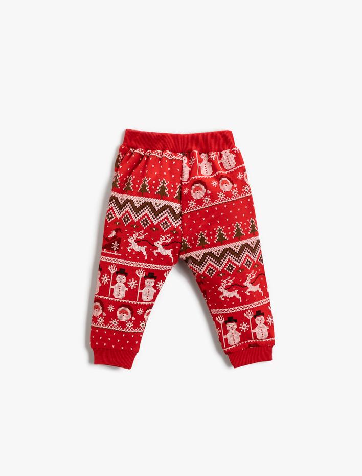Erkek Bebek Yılbaşı Temalı Belden Bağlamalı Jogger Eşofman Altı Pamuklu