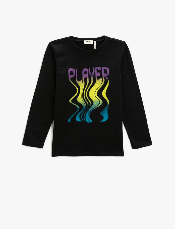 Erkek Çocuk Uzun Kollu Tişört Baskılı Bisiklet Yaka Pamuklu