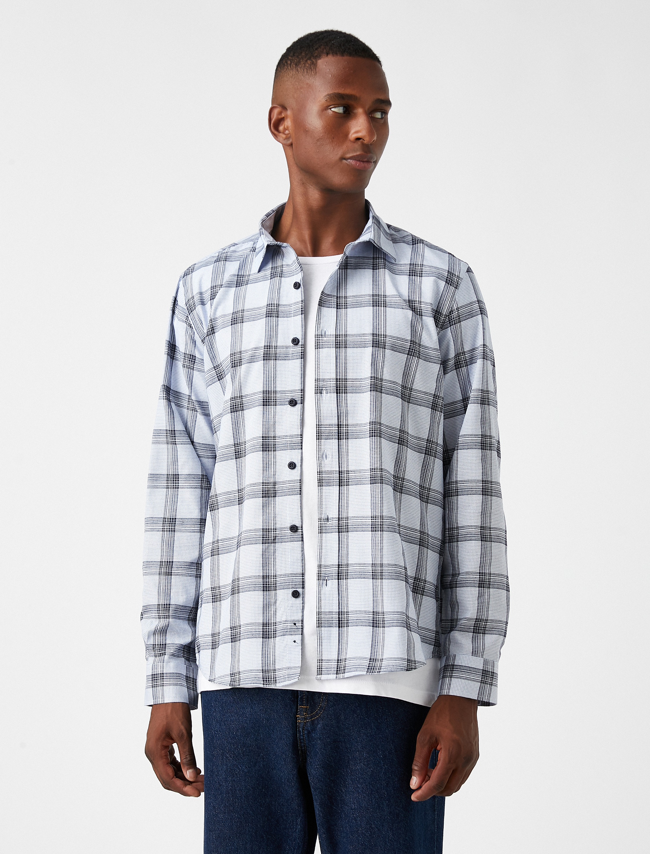   Basic Ekoseli Gömlek Klasik Yaka Non Iron