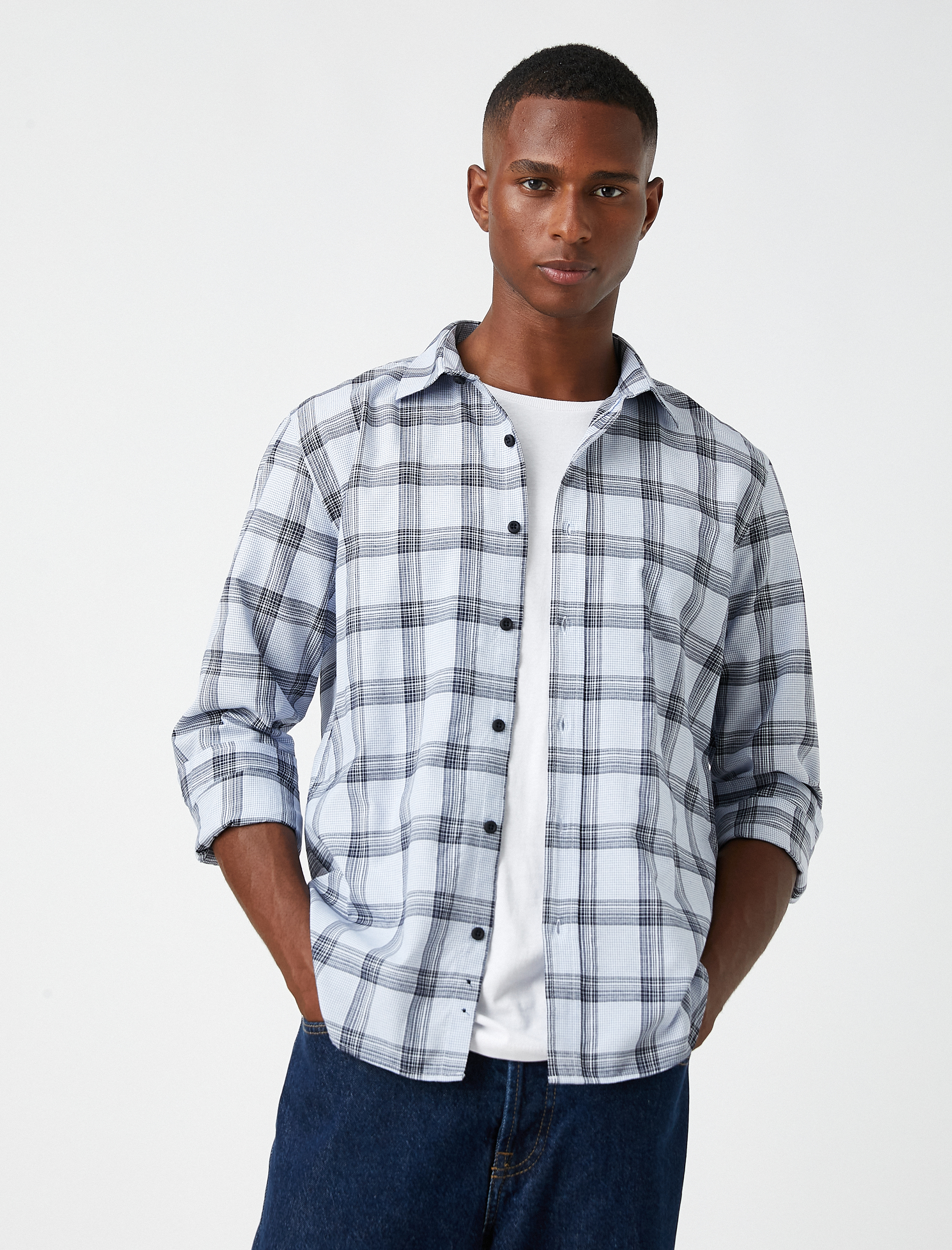   Basic Ekoseli Gömlek Klasik Yaka Non Iron