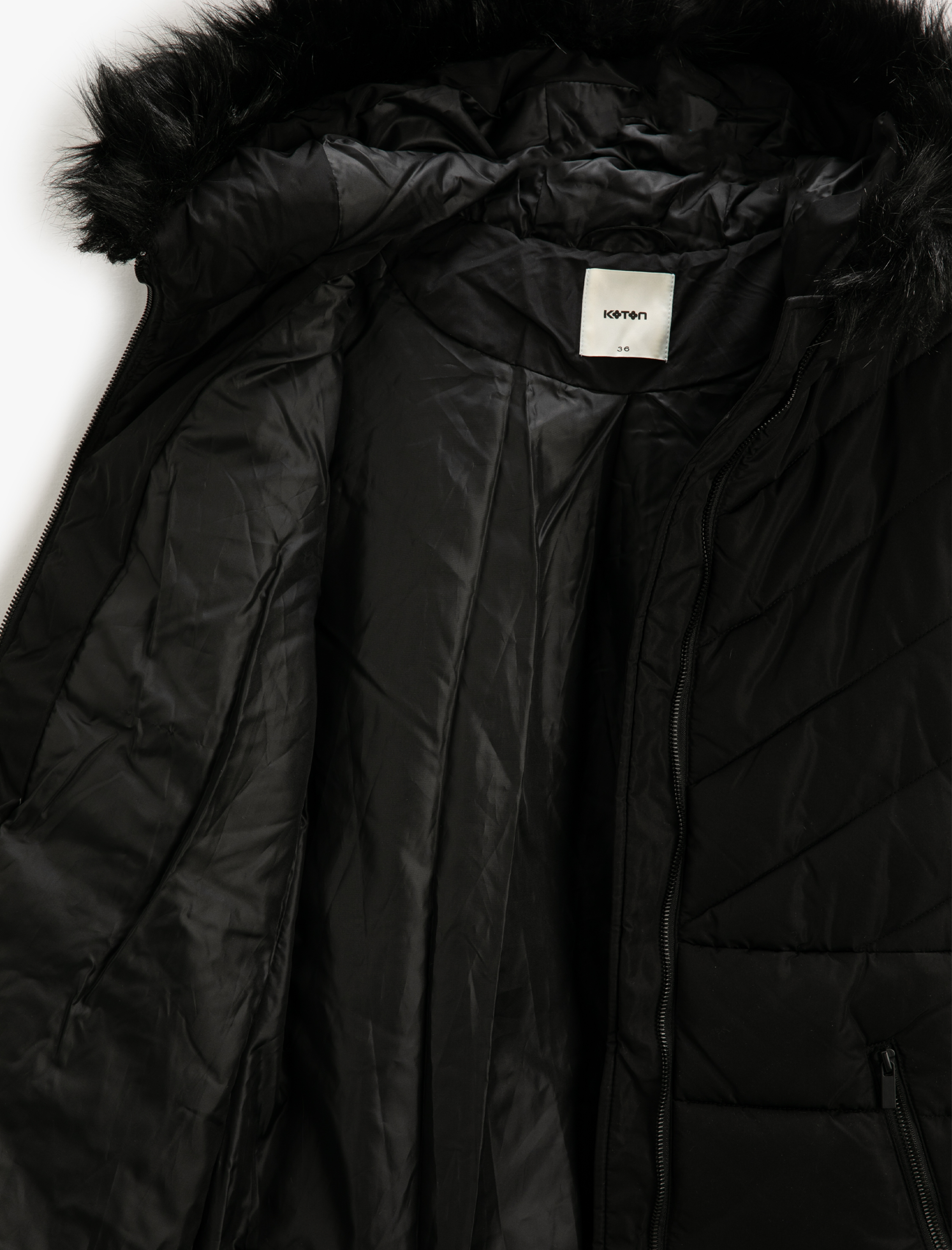   Uzun Şişme Mont Suni Kürk Detaylı Kemerli