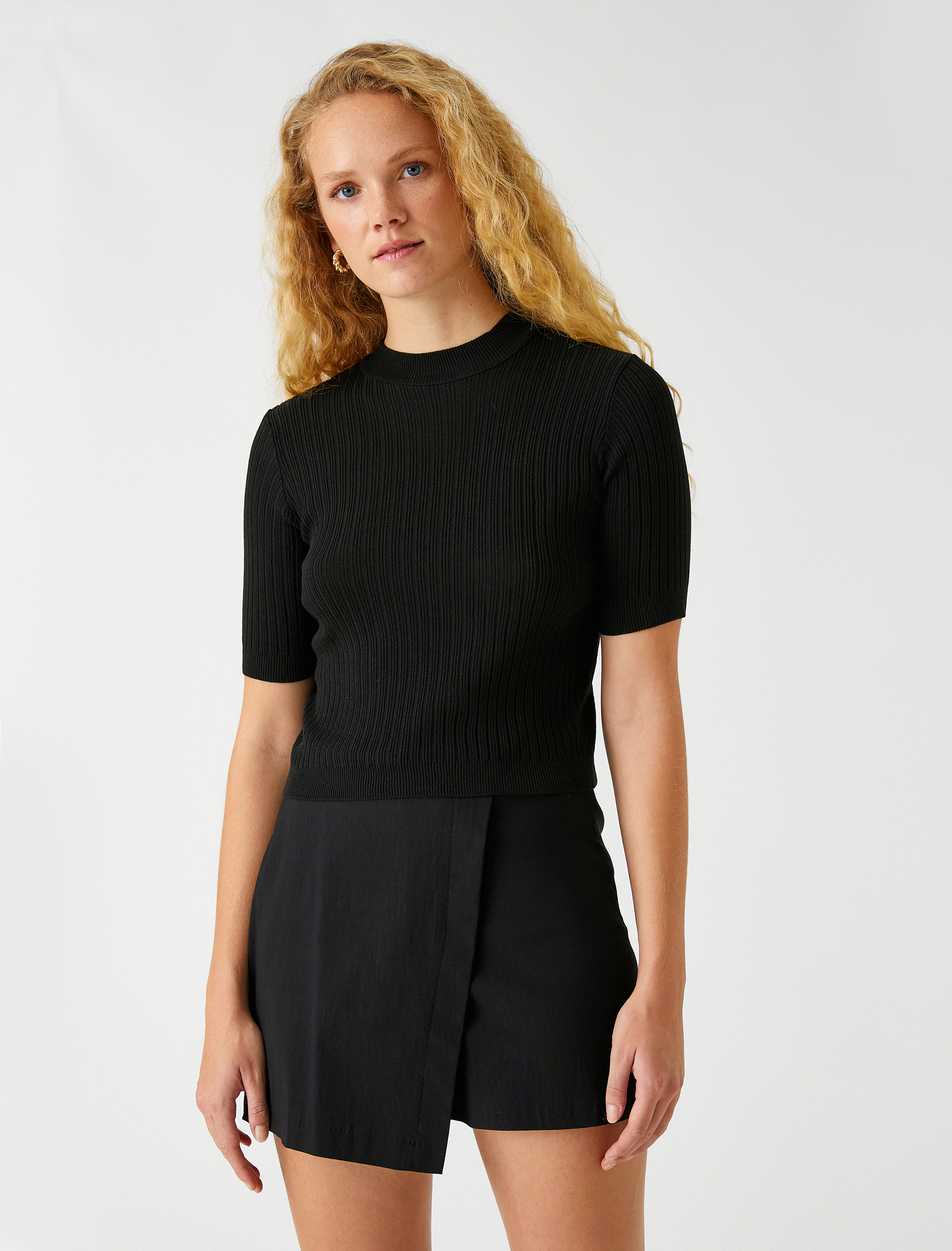   Kısa Kollu Triko Kazak Kaşmir Dokulu