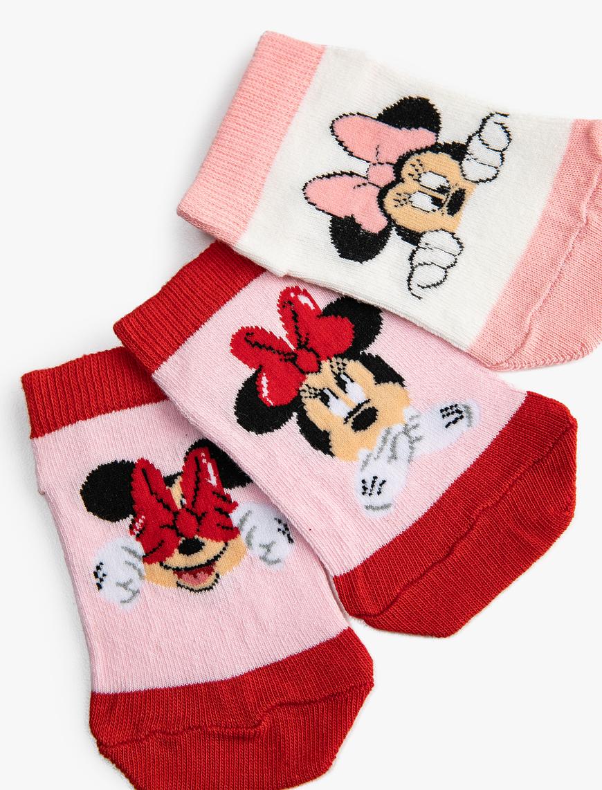  Kız Çocuk 3'lü Minnie Mouse Baskılı Çorap Seti Lisanslı